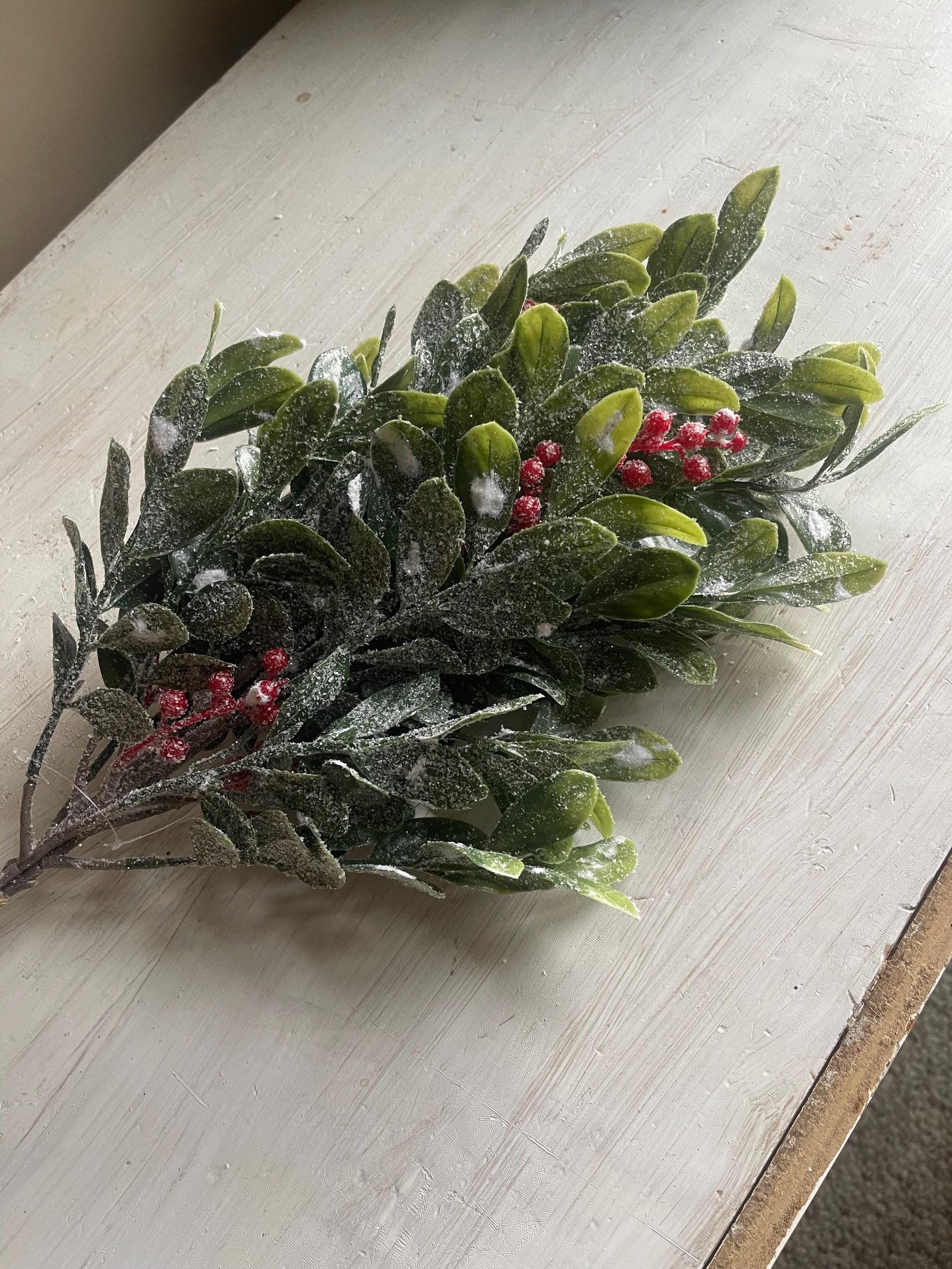 Snow Covered Holly and Berry Stems: Christmas Vase Filler, 23-Inch Pick