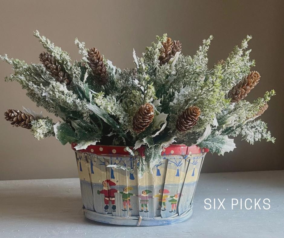Snow Covered Pine & Holly Pick: 12-inch Christmas Greenery