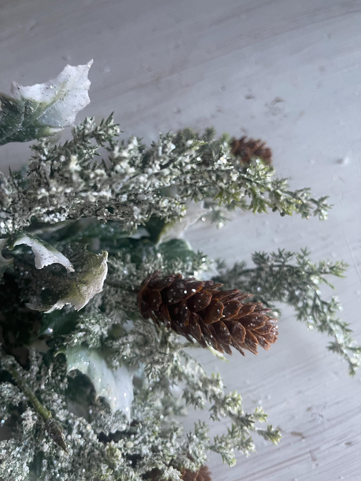Snow Covered Pine & Holly Pick: 12-inch Christmas Greenery