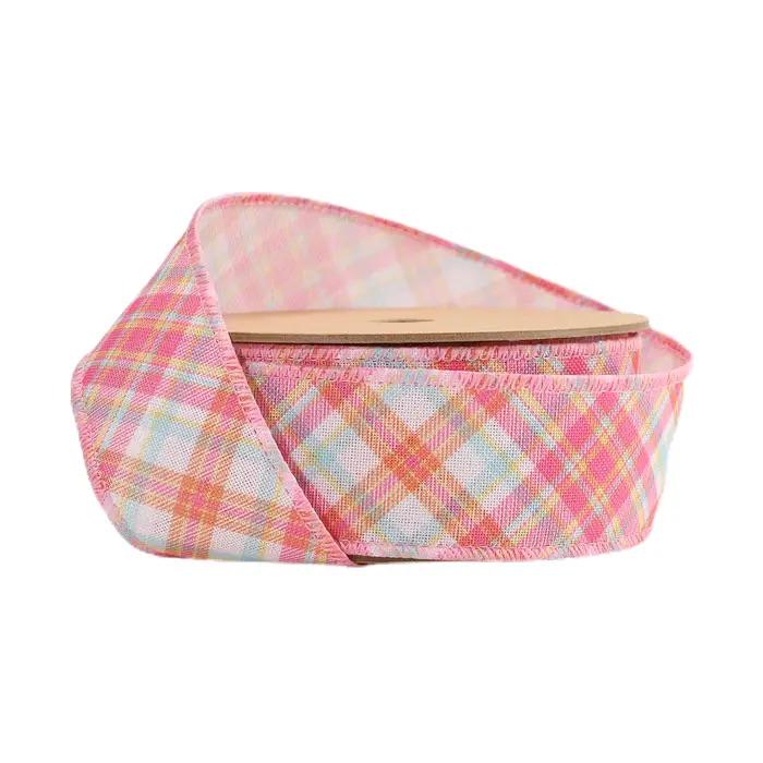 Pink Plaid Bias 1.5 Inch Spring Ribbon - Easter Ribbon