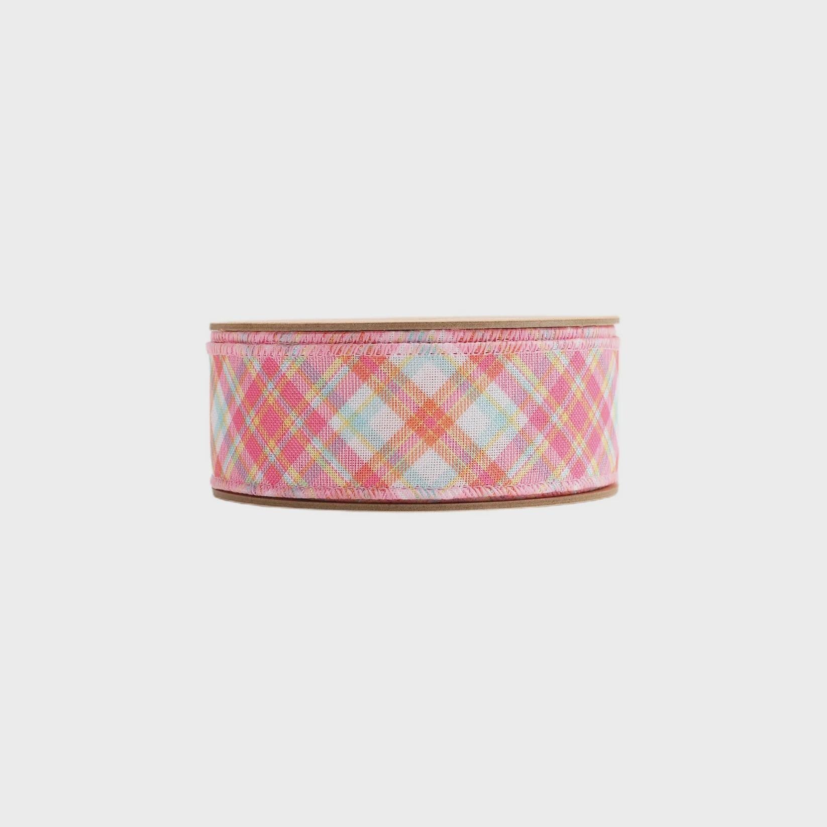 Pink Plaid Bias 1.5 Inch Spring Ribbon - Easter Ribbon
