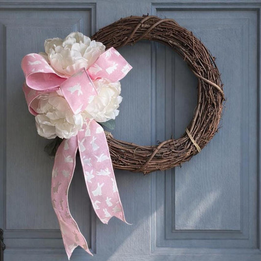 Pink Easter Bunny Peony Wreath - Farmhouse Spring Decor