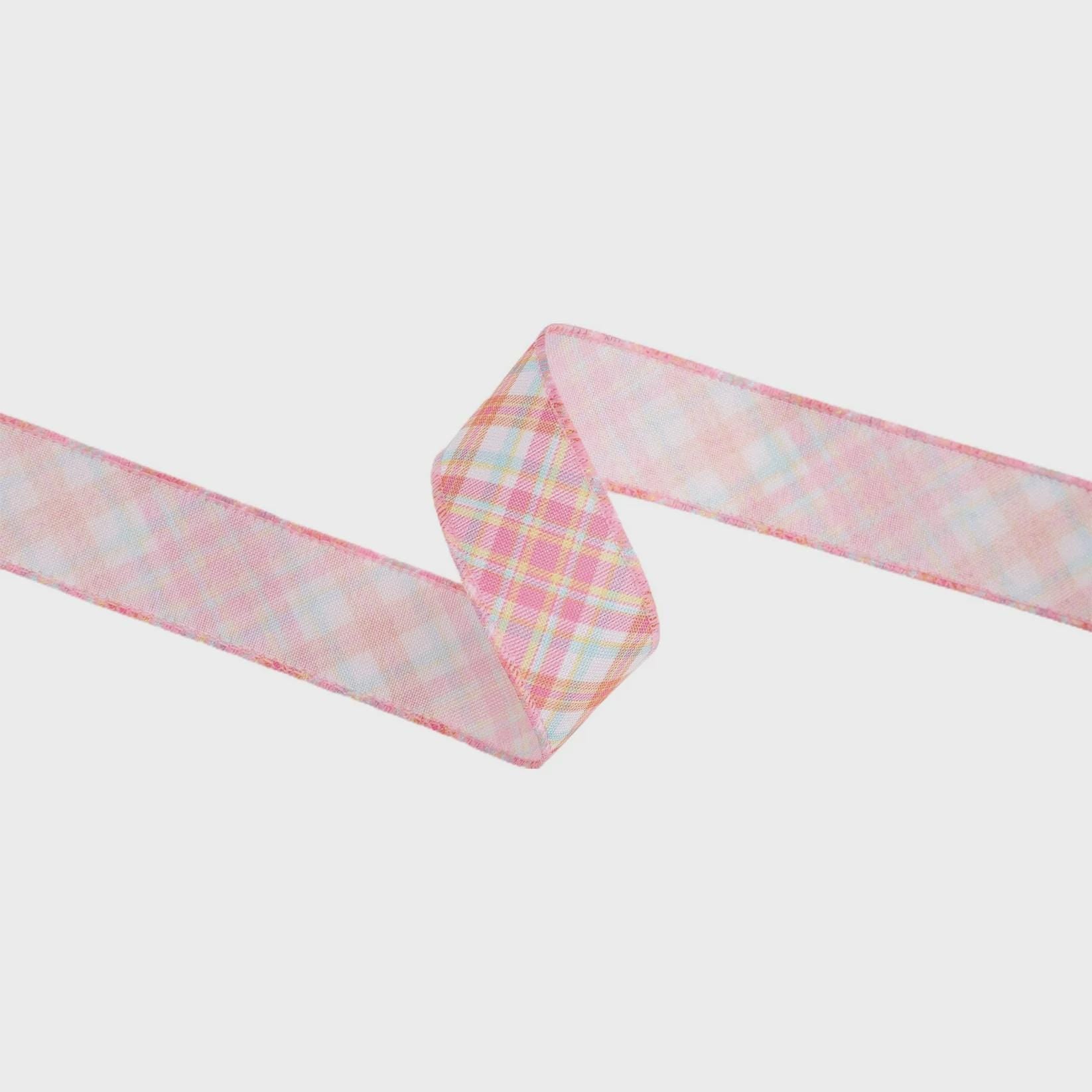 Pink Plaid Bias 1.5 Inch Spring Ribbon - Easter Ribbon