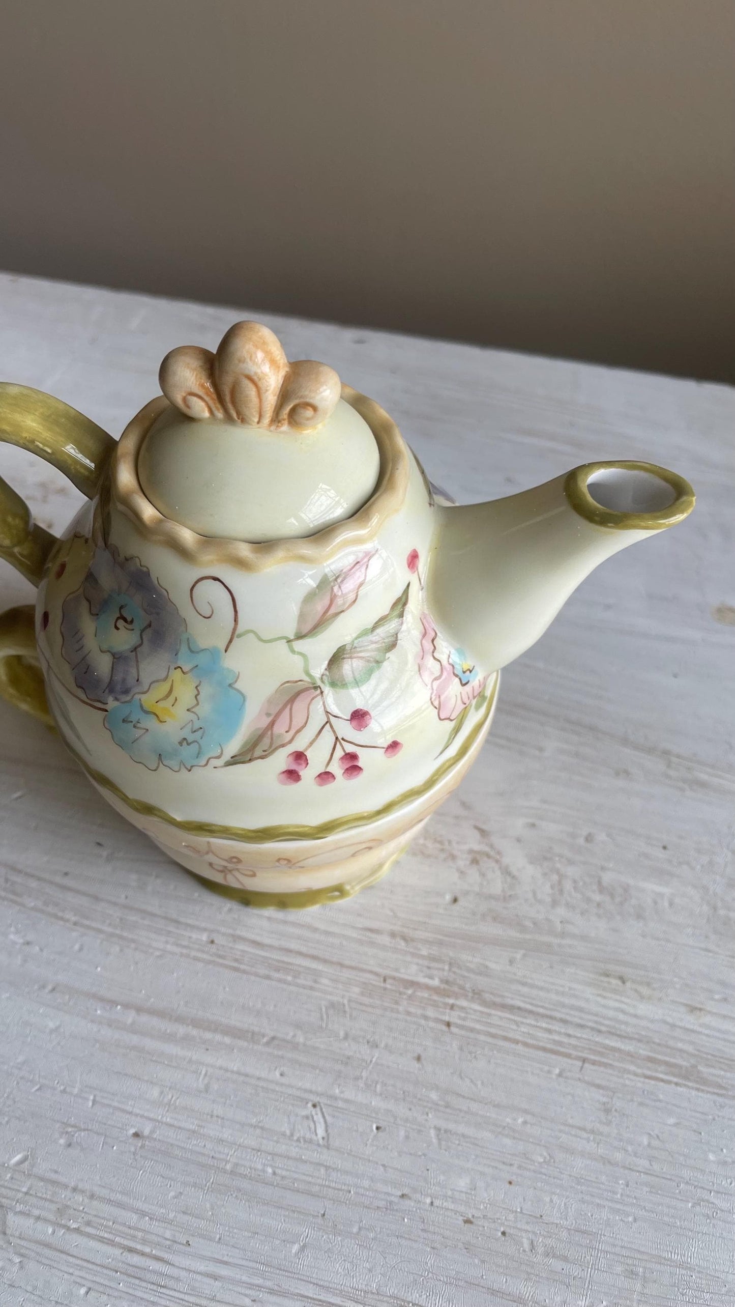 Vintage Tracy Porter 3-Piece Stacking Tea for One Set | Hand-Painted Floral Teapot & Cup