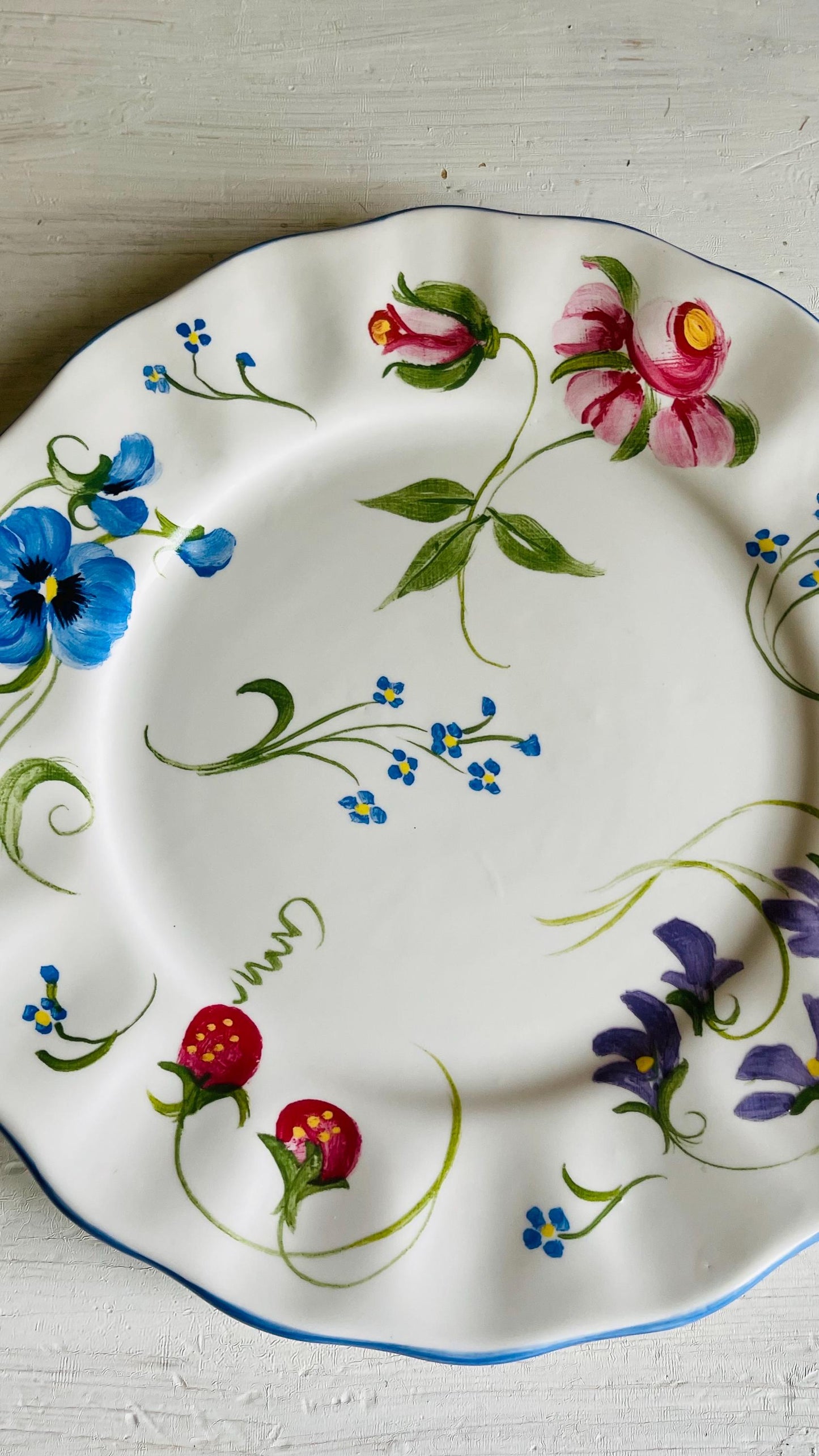 Blue Ridge Pottery Handpainted Floral Dinner Plate – Pamela Silin-Palmer Design, 10.5 Inch
