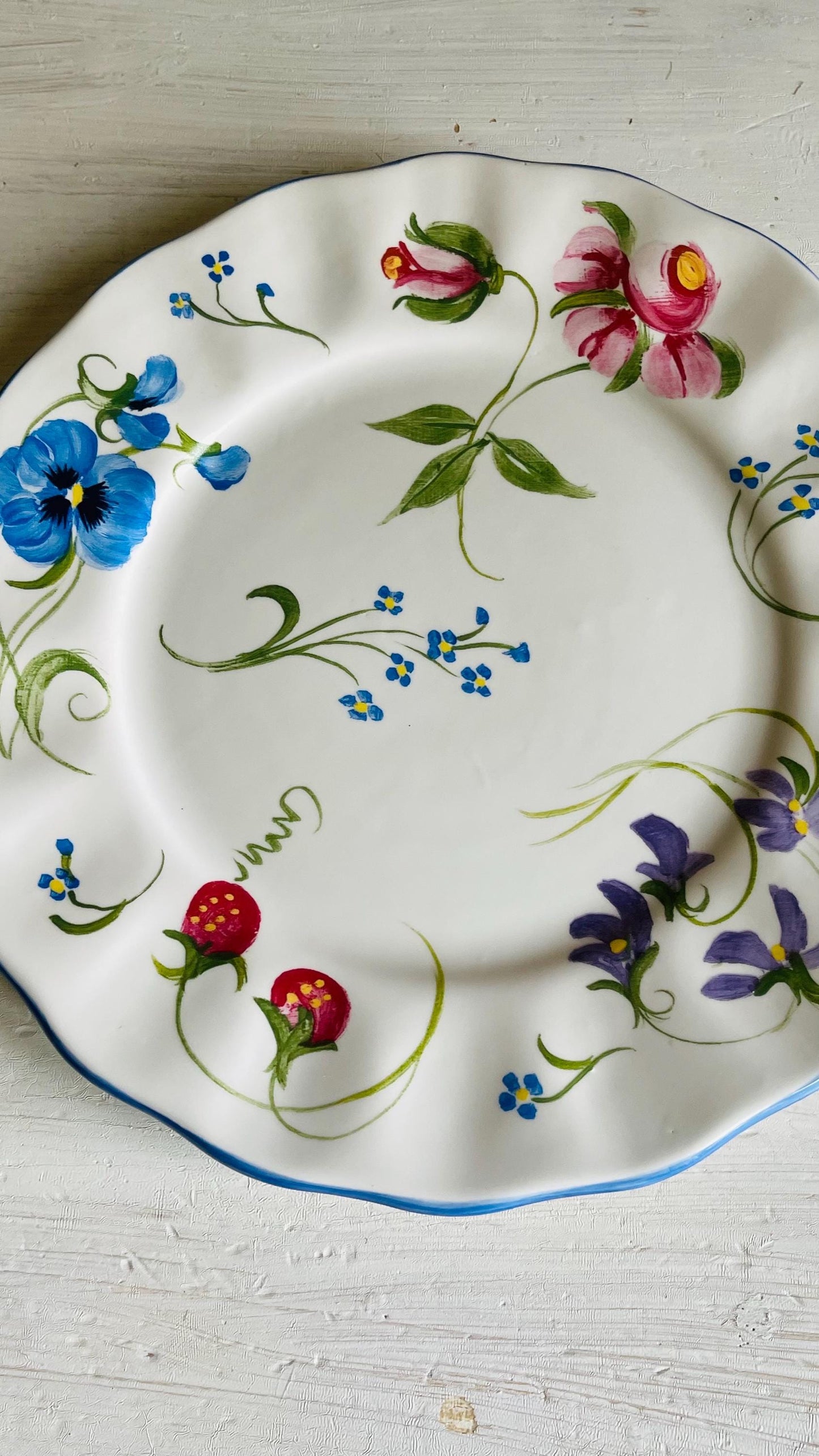 Blue Ridge Pottery Handpainted Floral Dinner Plate – Pamela Silin-Palmer Design, 10.5 Inch