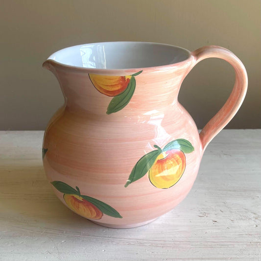 Vintage Italian Pottery Pitcher: Hand-Painted Strawberry Vine, Farmhouse Decor