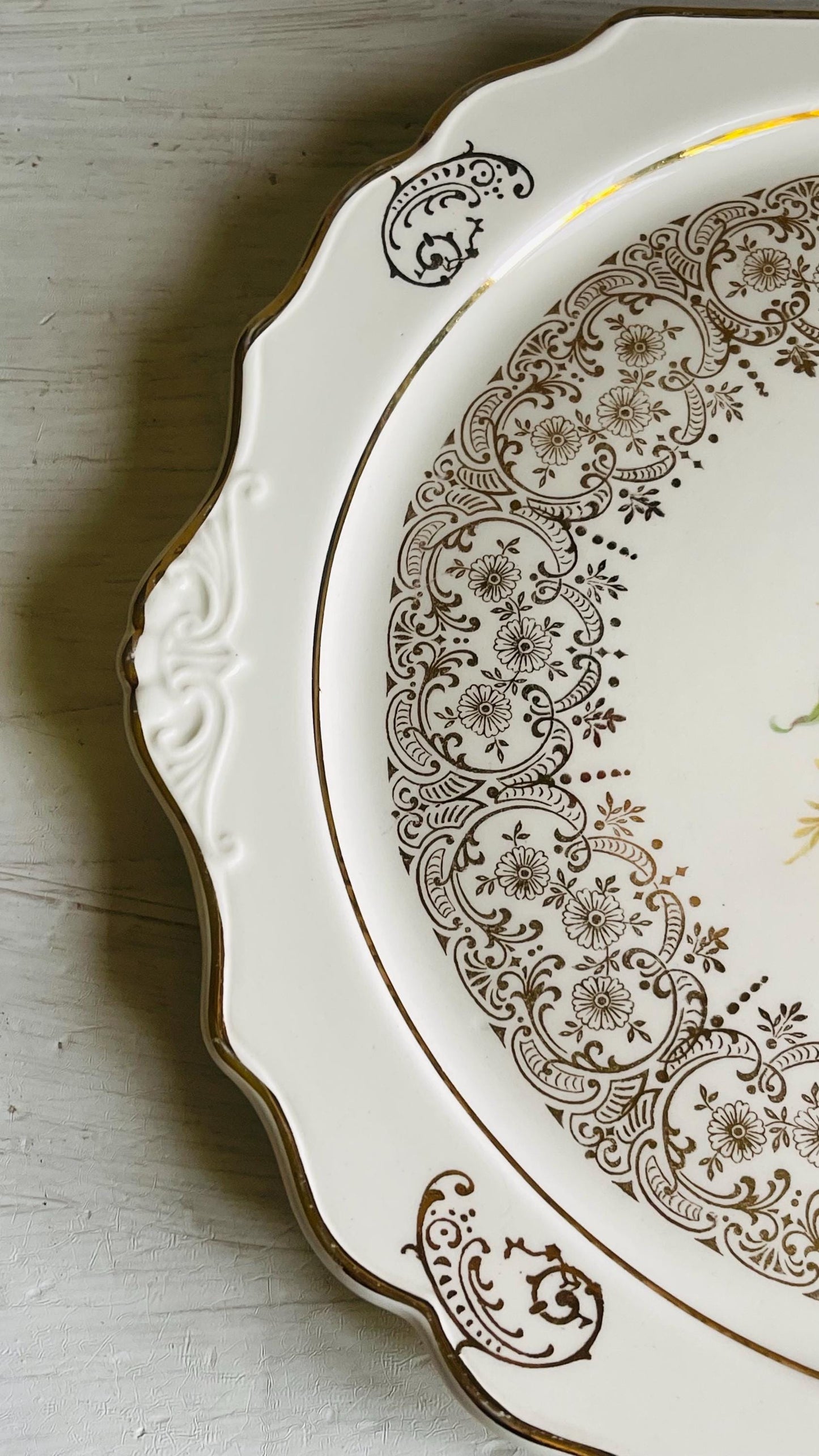 Vintage Kaulware 14K Gold Floral Bouquet Serving Platter | Gold Filigree China