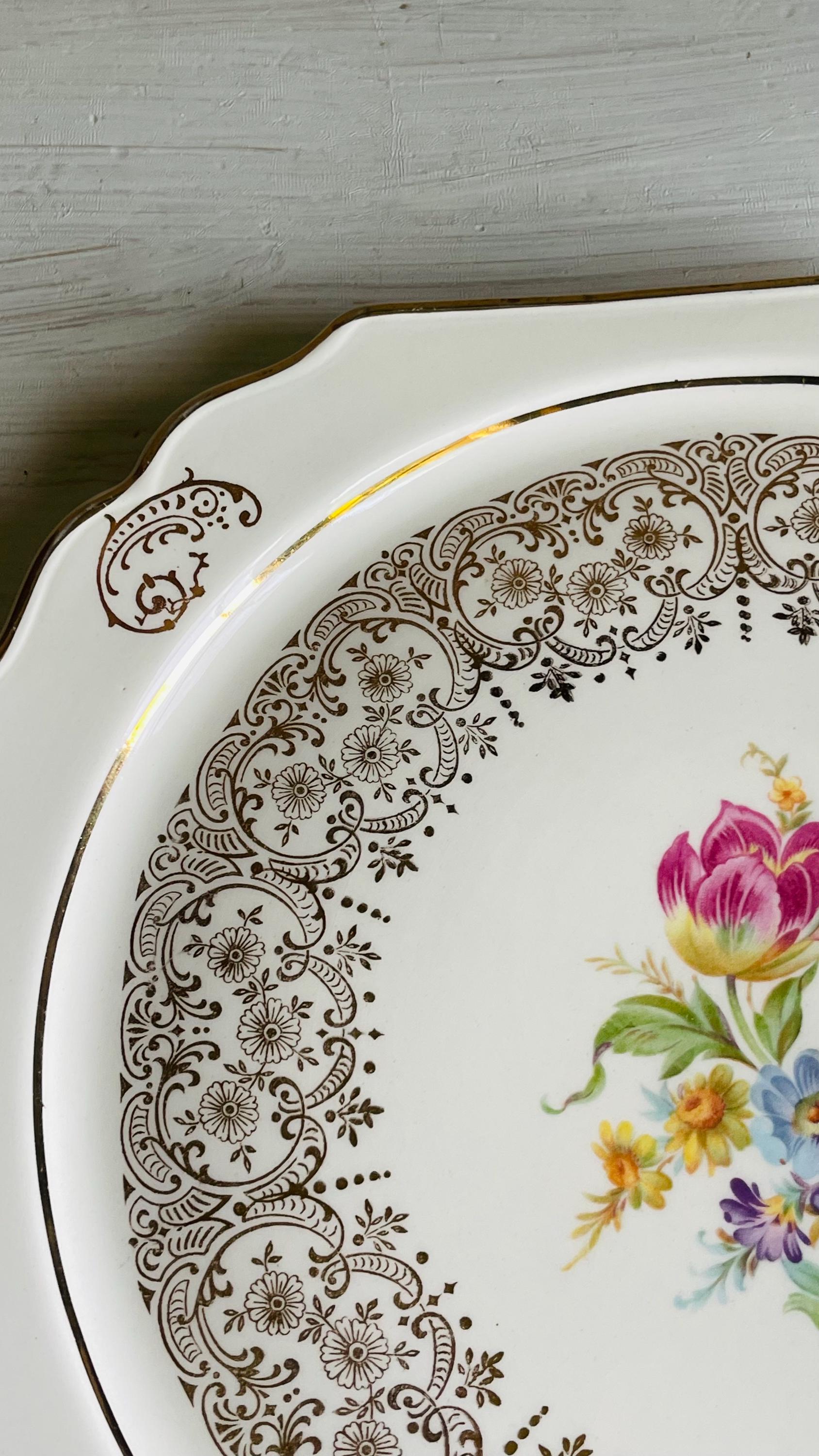 Vintage Kaulware 14K Gold Floral Bouquet Serving Platter | Gold Filigree China