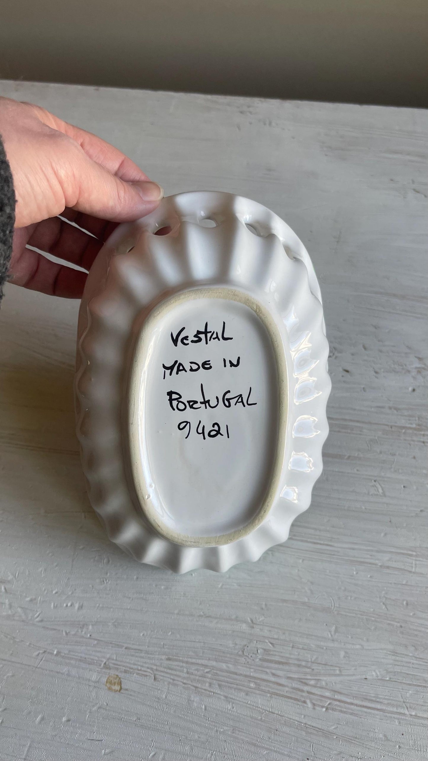 Vintage Portuguese Pottery Basket | Hand-Painted Ceramic Basket