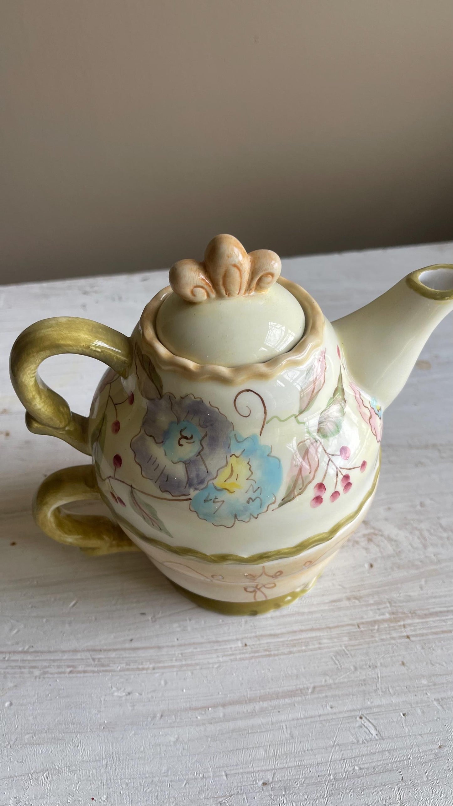 Vintage Tracy Porter 3-Piece Stacking Tea for One Set | Hand-Painted Floral Teapot & Cup