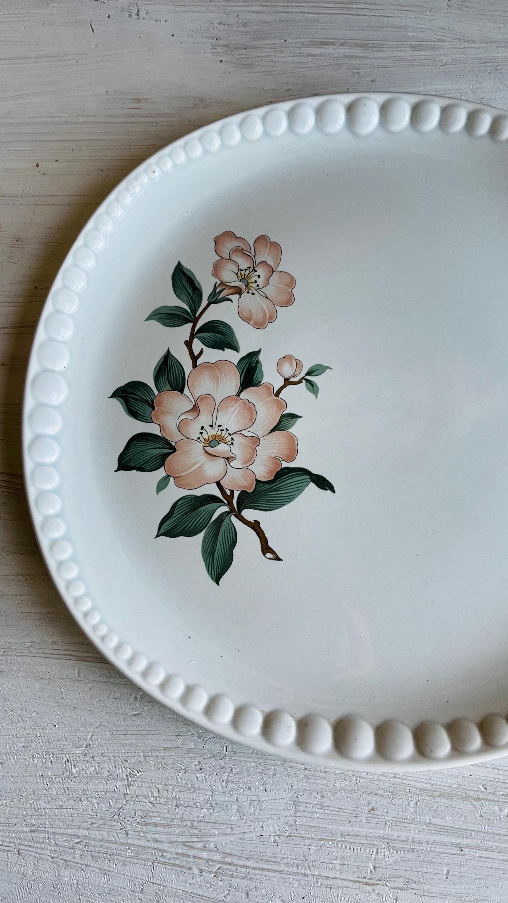 Vintage Crooksville Dogwood Round Platter | Mid-Century Floral Serving Platter