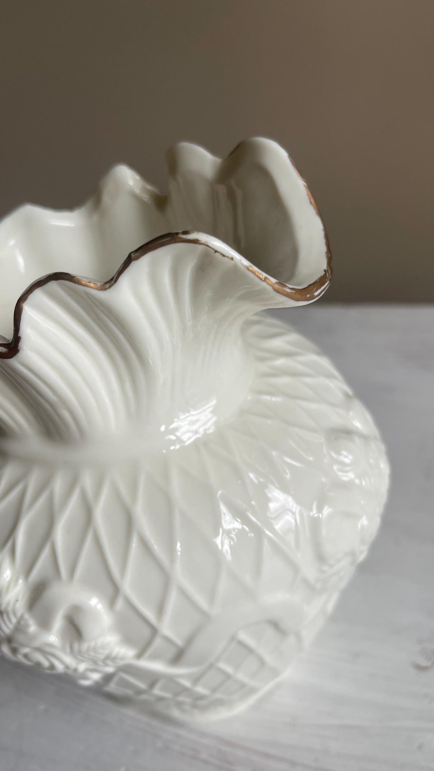 Vintage White Porcelain Lattice Pitcher - 3D Applied Roses