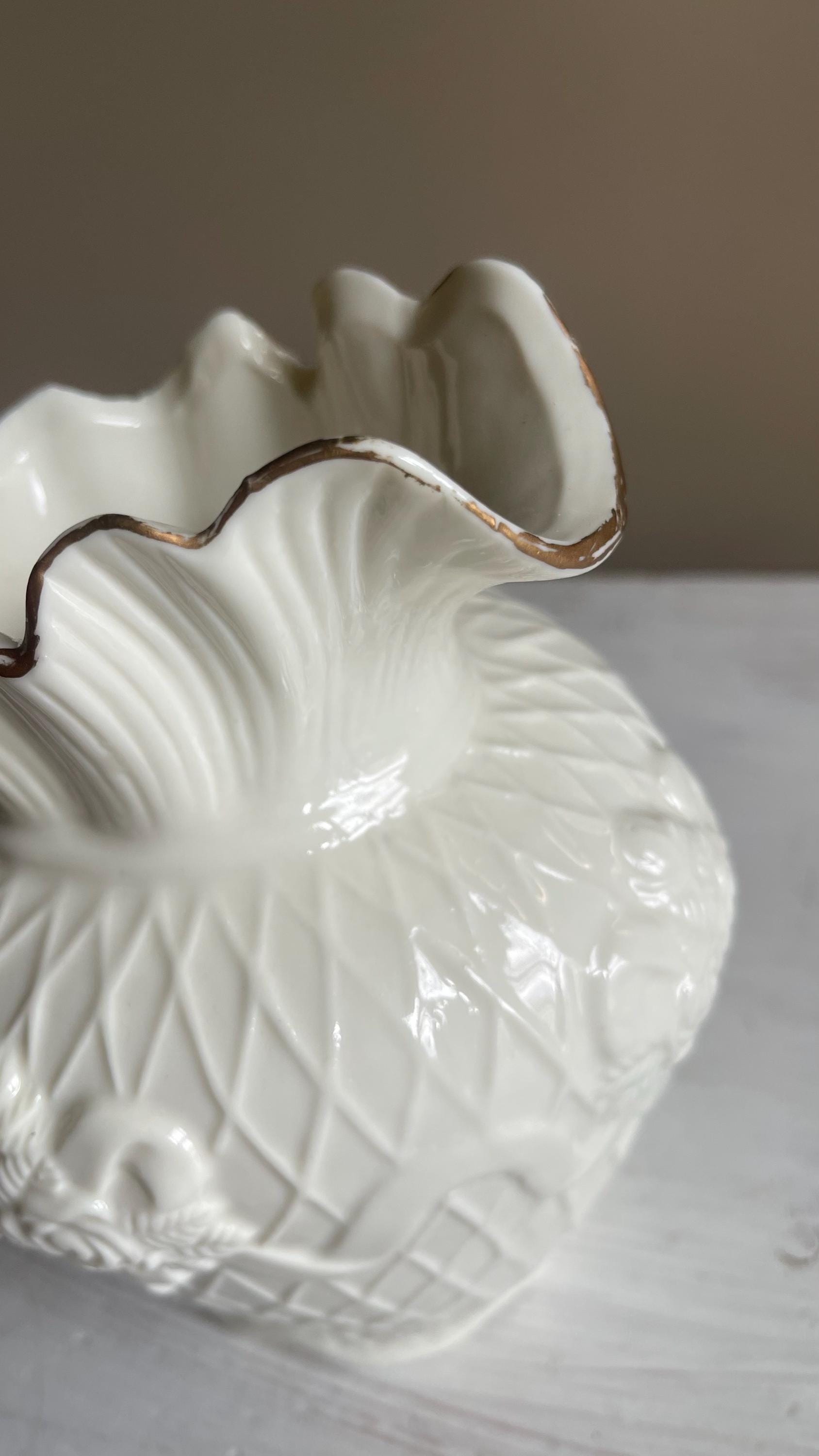 Vintage White Porcelain Lattice Pitcher - 3D Applied Roses