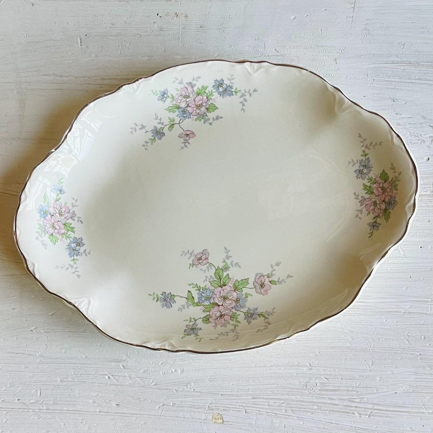 Vintage Homer Laughlin Republic 11.5 Inch Oval Platter | Pink & Blue Floral