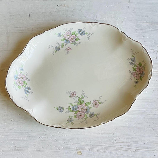 Vintage Homer Laughlin Republic 11.5 Inch Oval Platter | Pink & Blue Floral