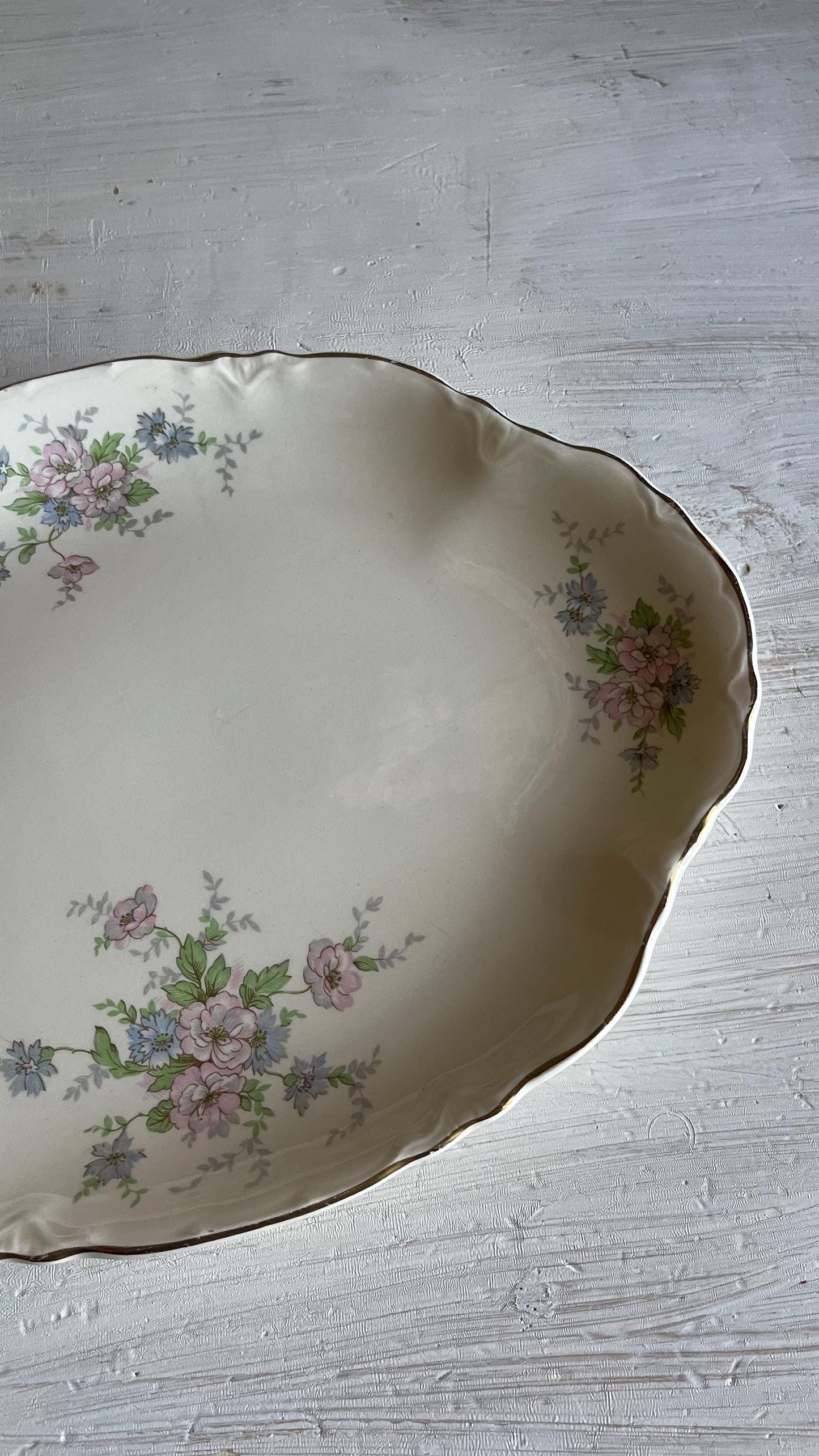 Vintage Homer Laughlin Republic 11.5 Inch Oval Platter | Pink & Blue Floral