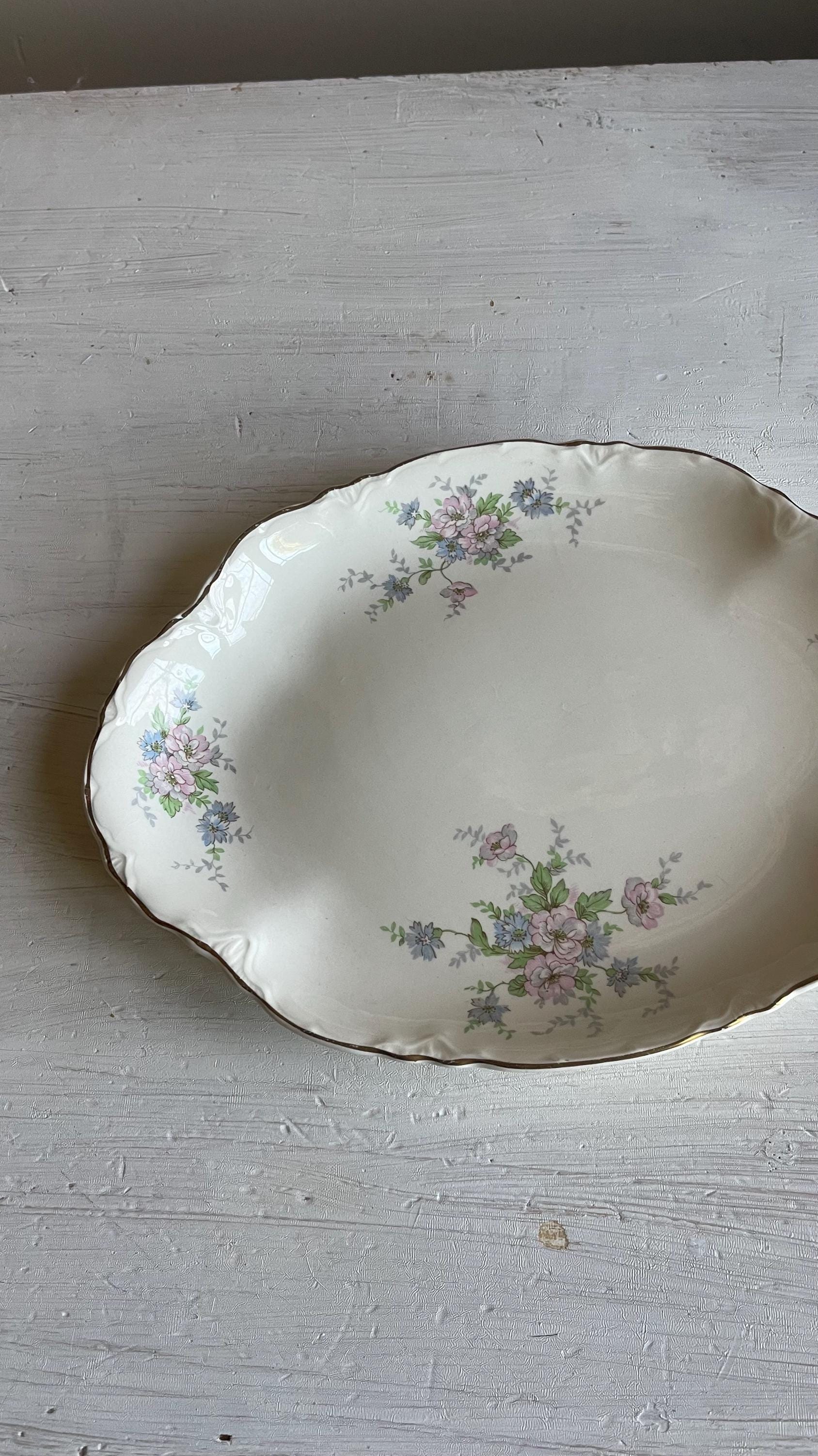 Vintage Homer Laughlin Republic 11.5 Inch Oval Platter | Pink & Blue Floral