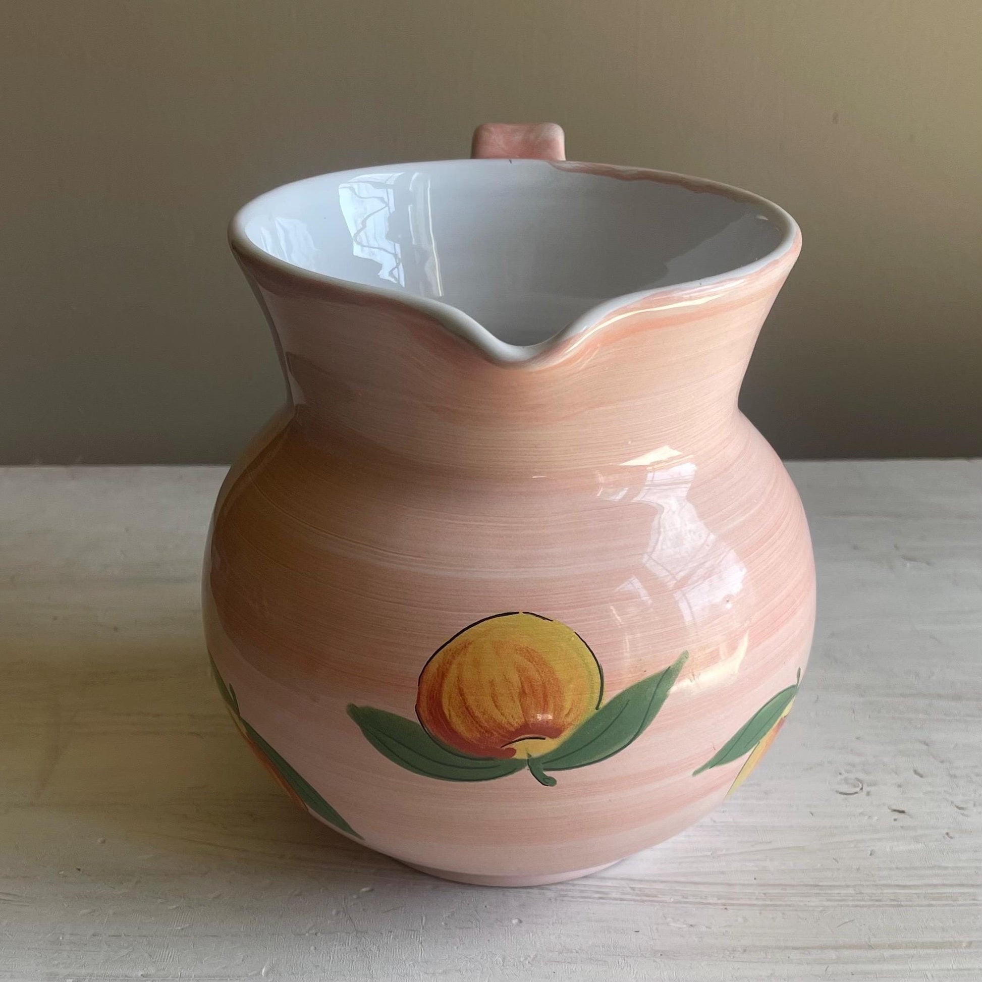 Vintage Italian Pottery Pitcher: Hand-Painted Strawberry Vine, Farmhouse Decor