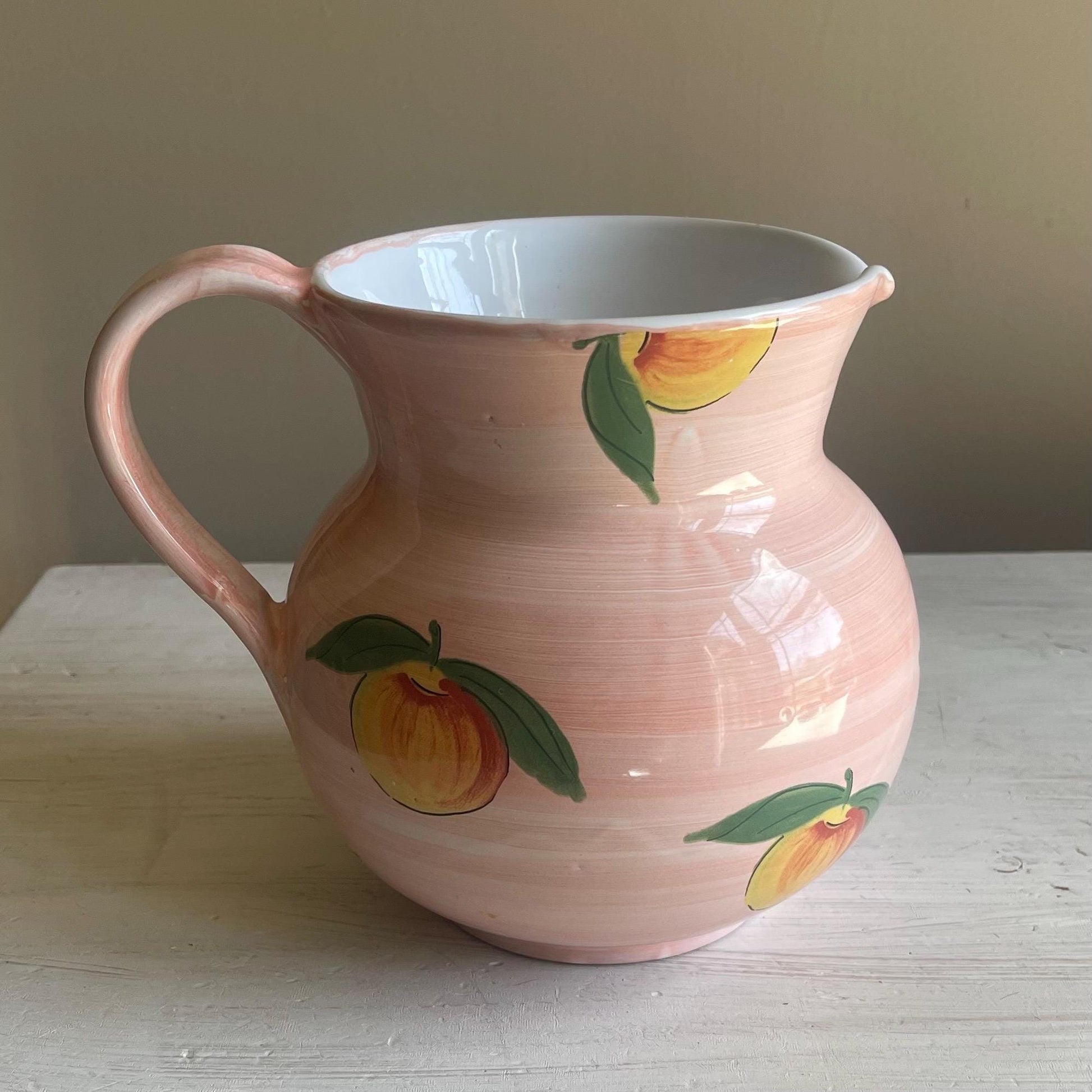 Vintage Italian Pottery Pitcher: Hand-Painted Strawberry Vine, Farmhouse Decor