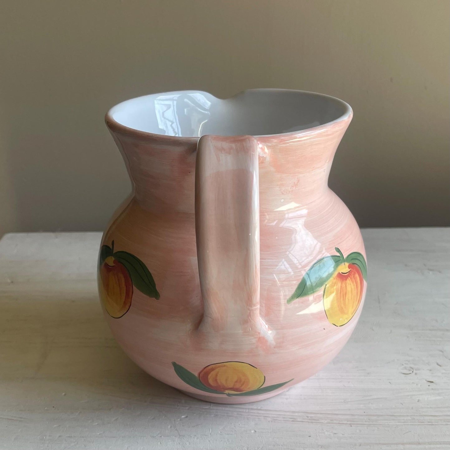 Vintage Italian Pottery Pitcher: Hand-Painted Strawberry Vine, Farmhouse Decor
