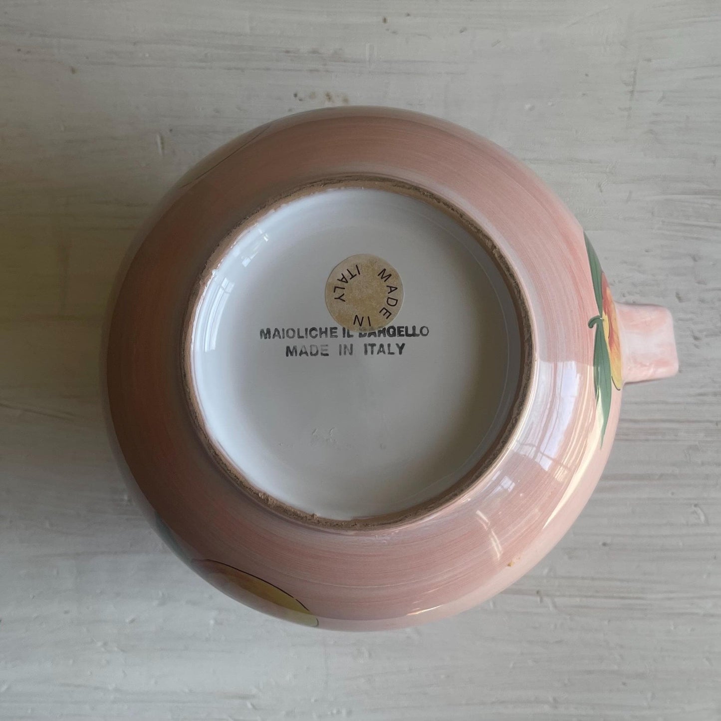 Vintage Italian Pottery Pitcher: Hand-Painted Strawberry Vine, Farmhouse Decor
