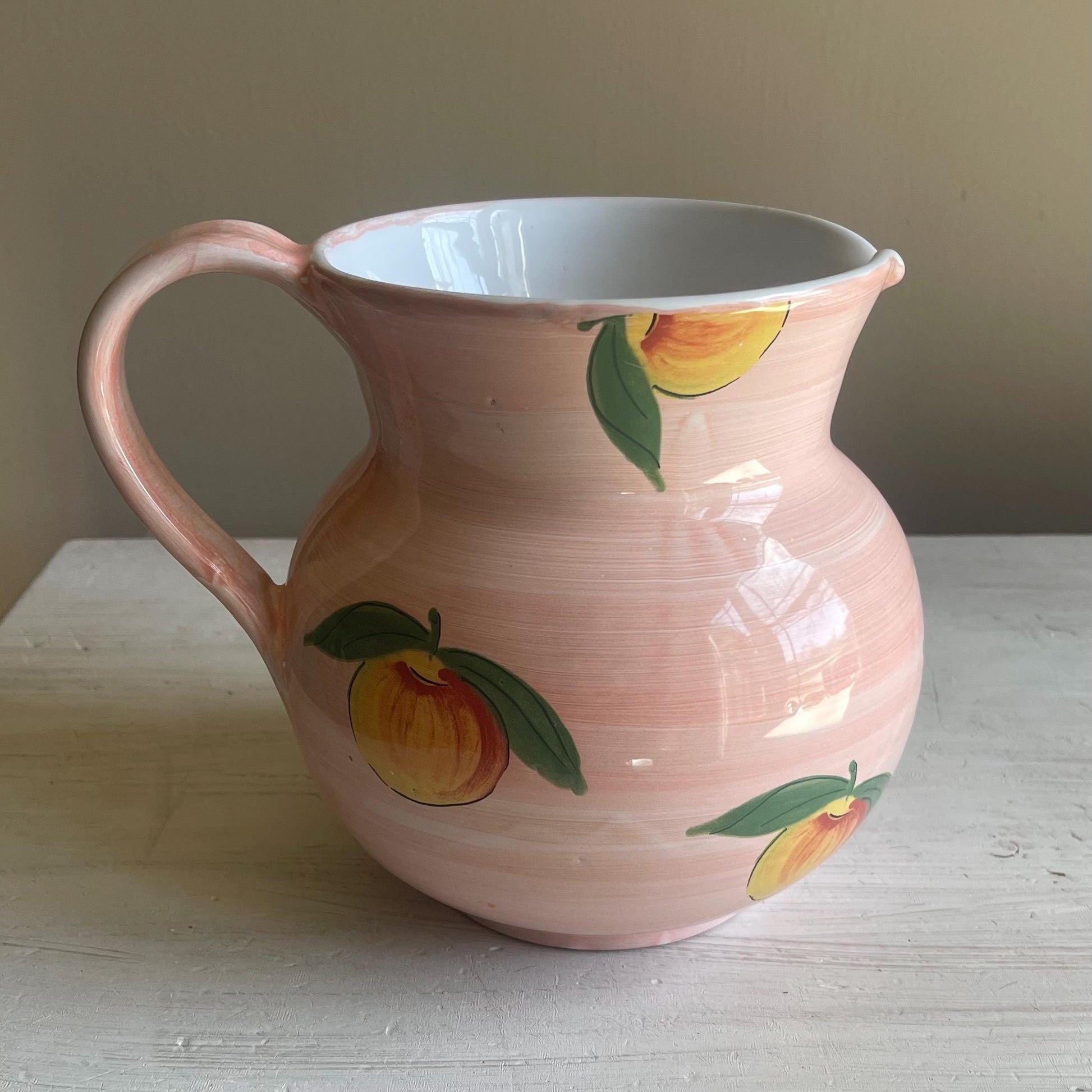 Vintage Italian Pottery Pitcher: Hand-Painted Strawberry Vine, Farmhouse Decor
