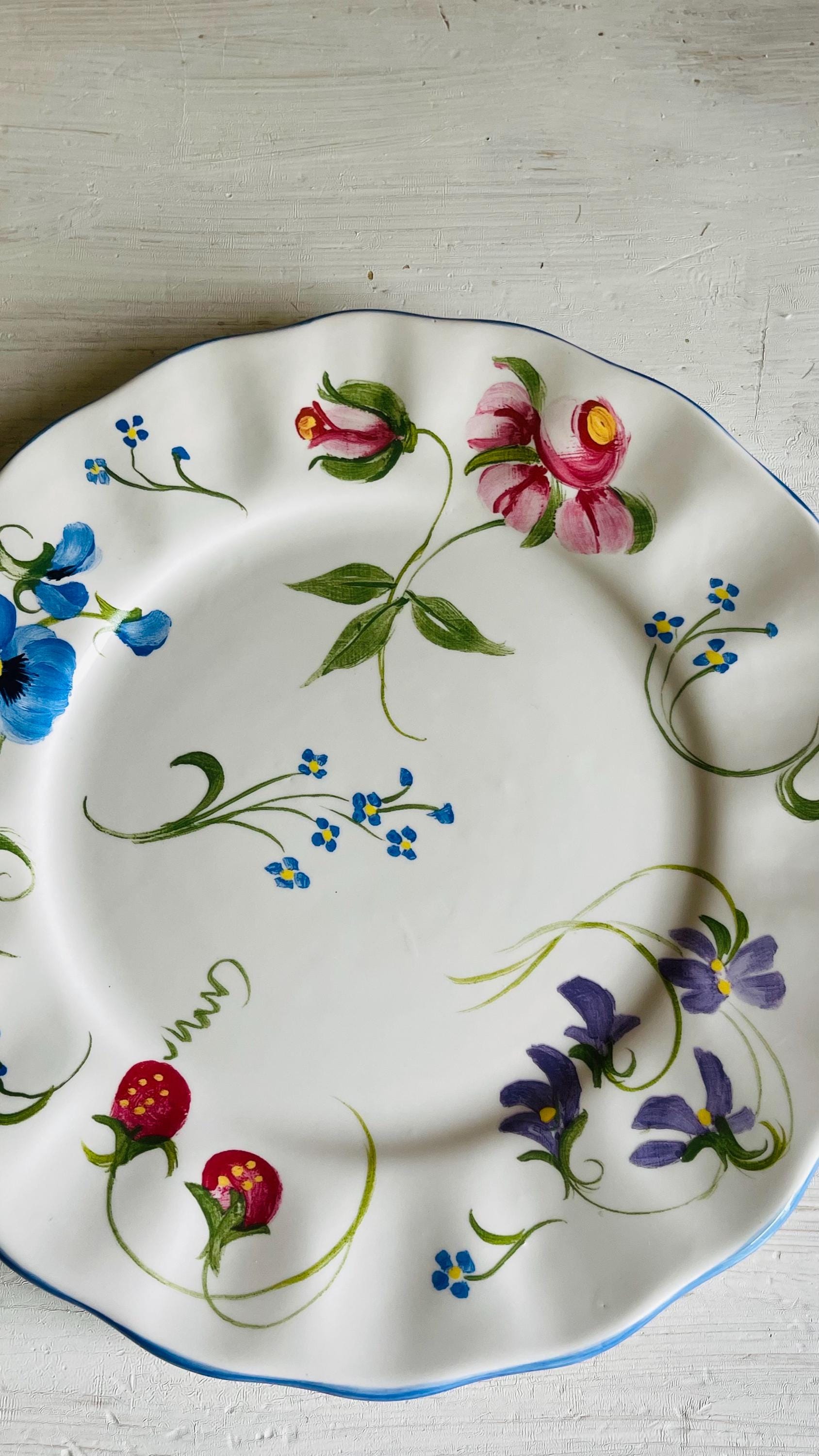 Blue Ridge Pottery Handpainted Floral Dinner Plate – Pamela Silin-Palmer Design, 10.5 Inch