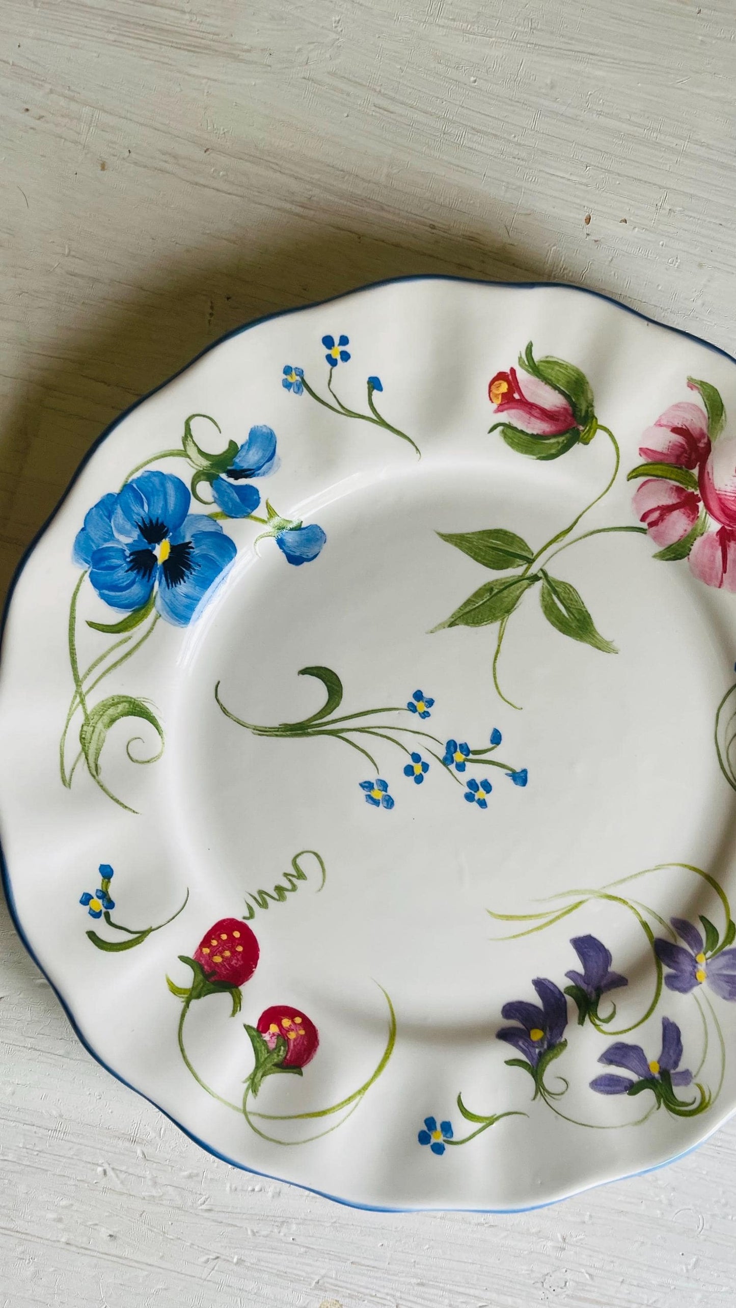 Blue Ridge Pottery Handpainted Floral Dinner Plate – Pamela Silin-Palmer Design, 10.5 Inch