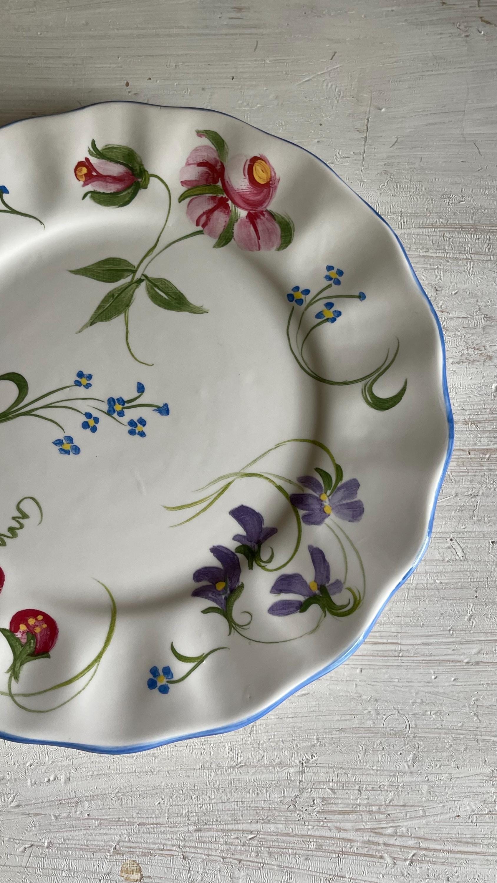 Blue Ridge Pottery Handpainted Floral Dinner Plate – Pamela Silin-Palmer Design, 10.5 Inch