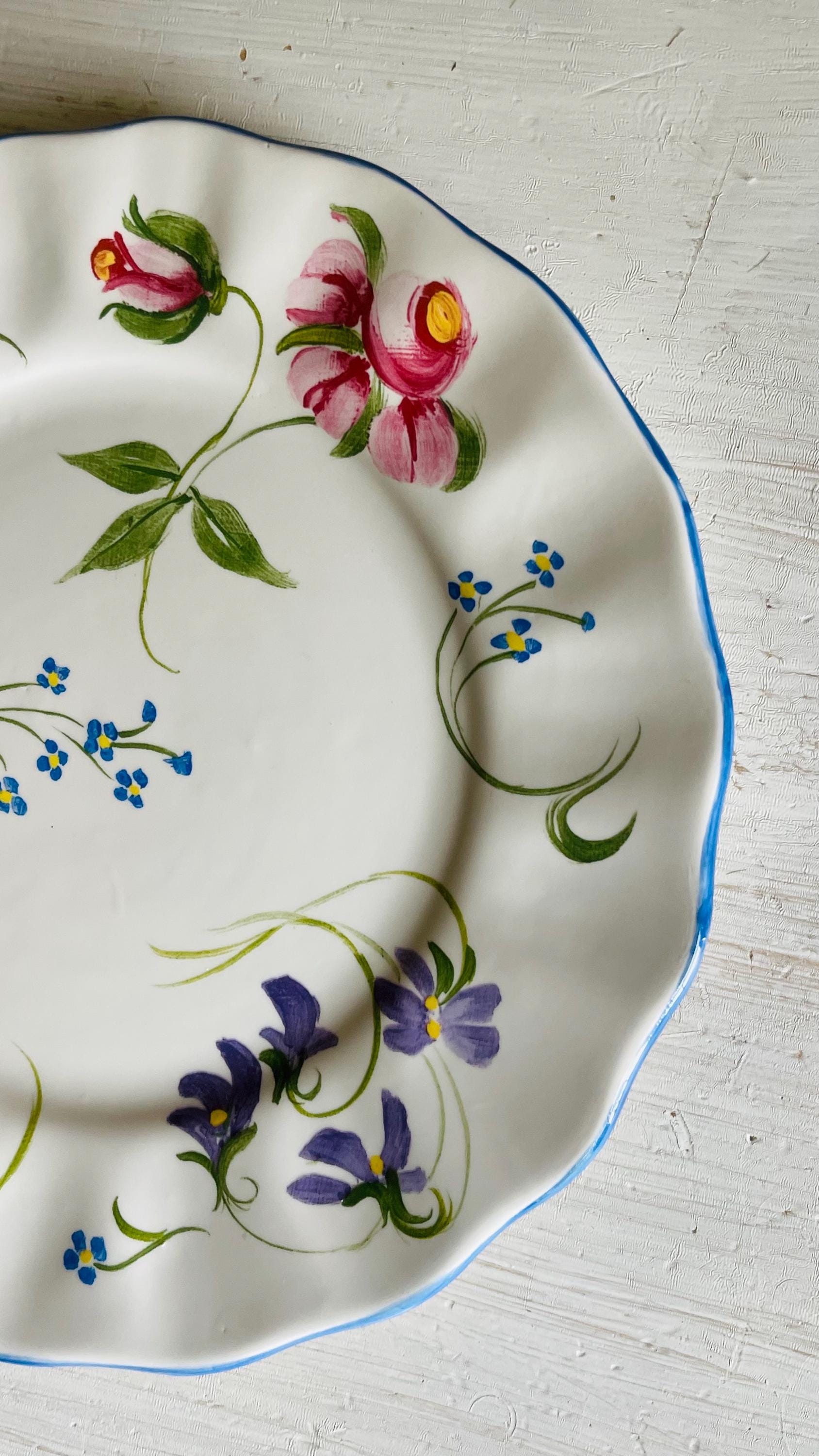 Blue Ridge Pottery Handpainted Floral Dinner Plate – Pamela Silin-Palmer Design, 10.5 Inch