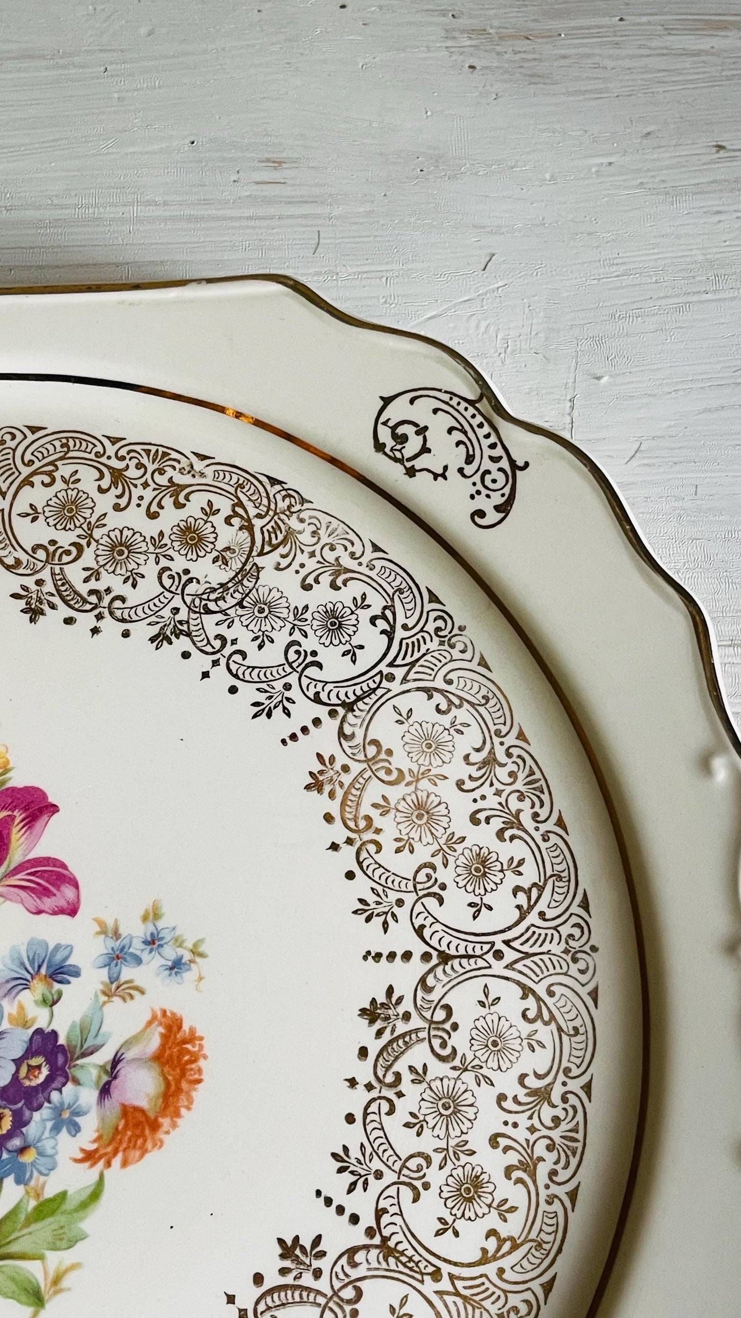 Vintage Kaulware 14K Gold Floral Bouquet Serving Platter | Gold Filigree China