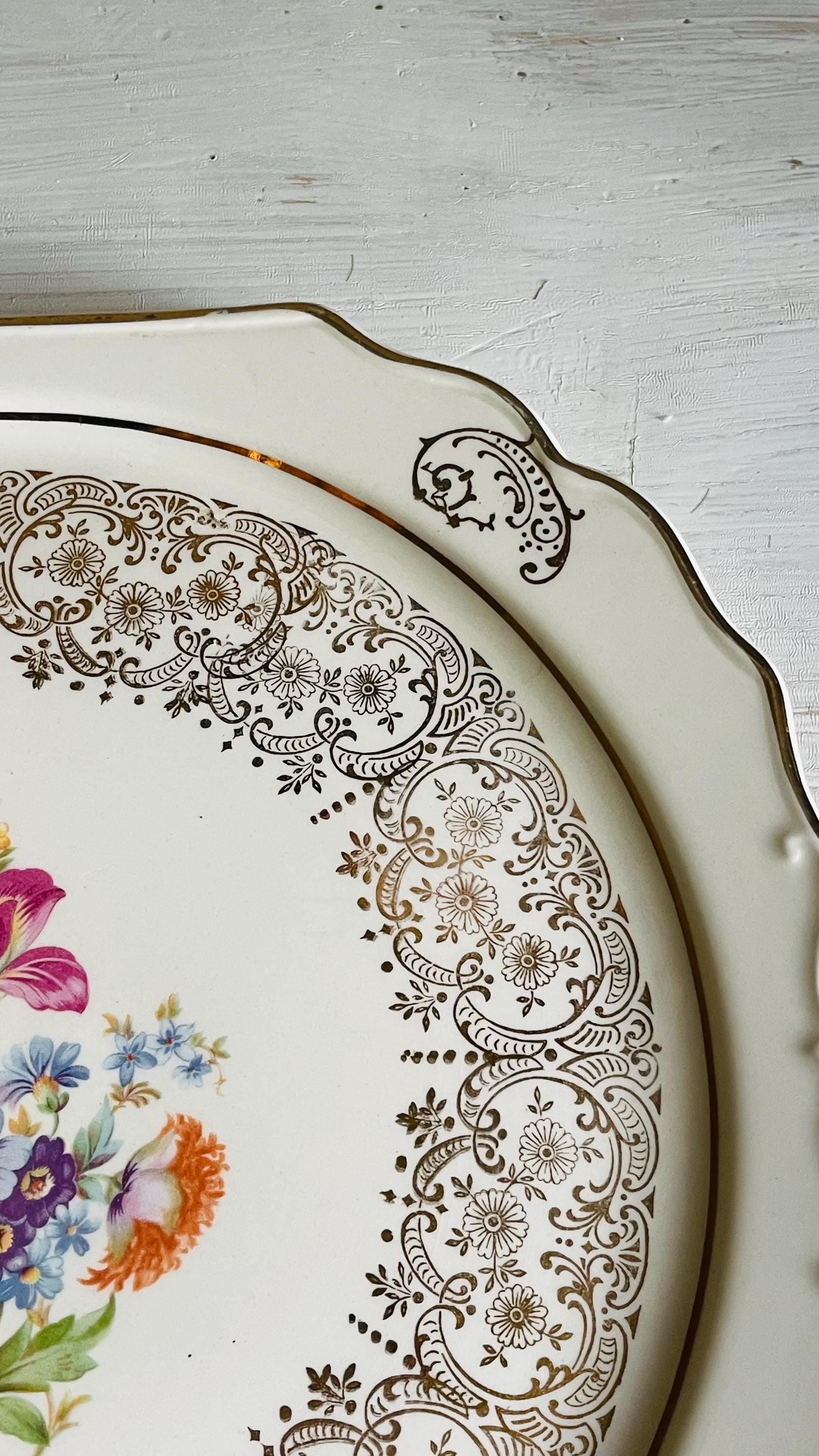 Vintage Kaulware 14K Gold Floral Bouquet Serving Platter | Gold Filigree China