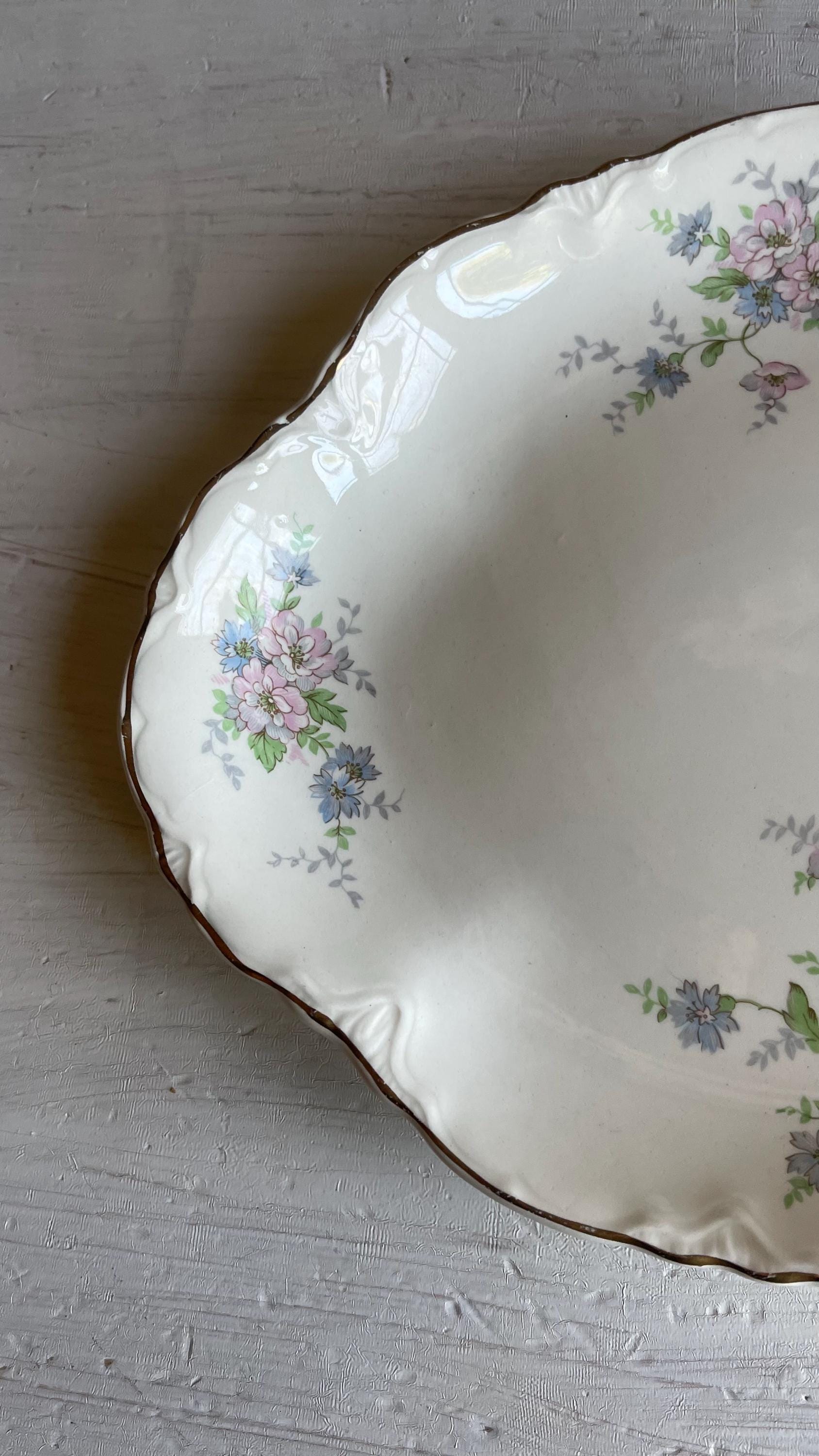 Vintage Homer Laughlin Republic 11.5 Inch Oval Platter | Pink & Blue Floral