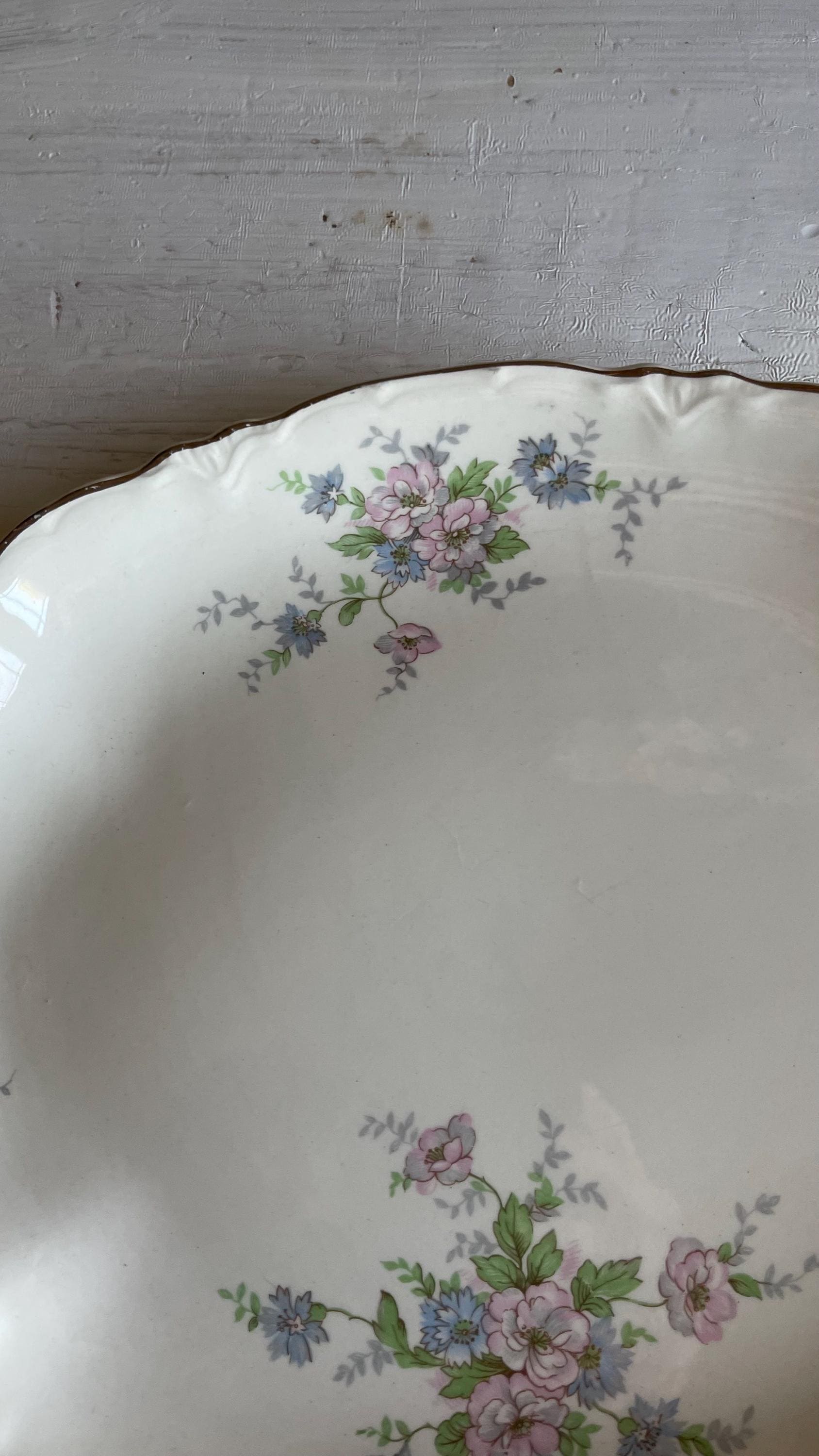 Vintage Homer Laughlin Republic 11.5 Inch Oval Platter | Pink & Blue Floral
