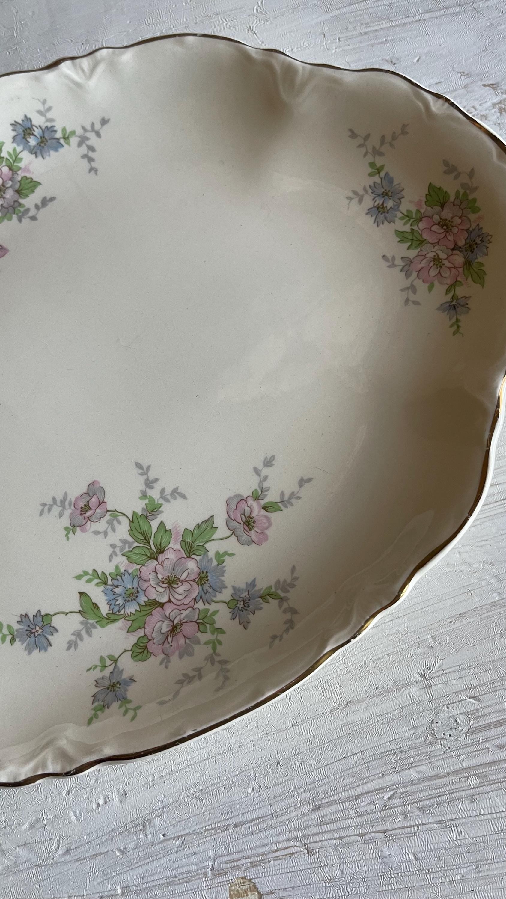 Vintage Homer Laughlin Republic 11.5 Inch Oval Platter | Pink & Blue Floral
