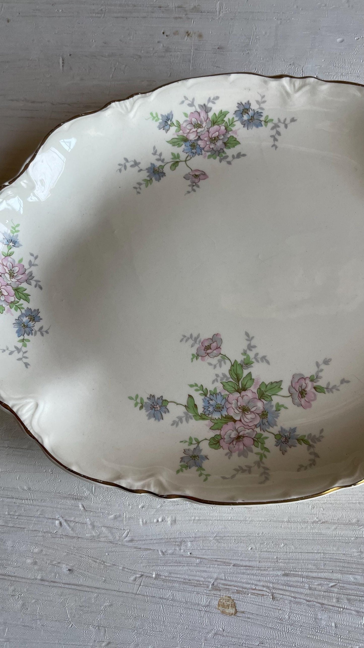 Vintage Homer Laughlin Republic 11.5 Inch Oval Platter | Pink & Blue Floral