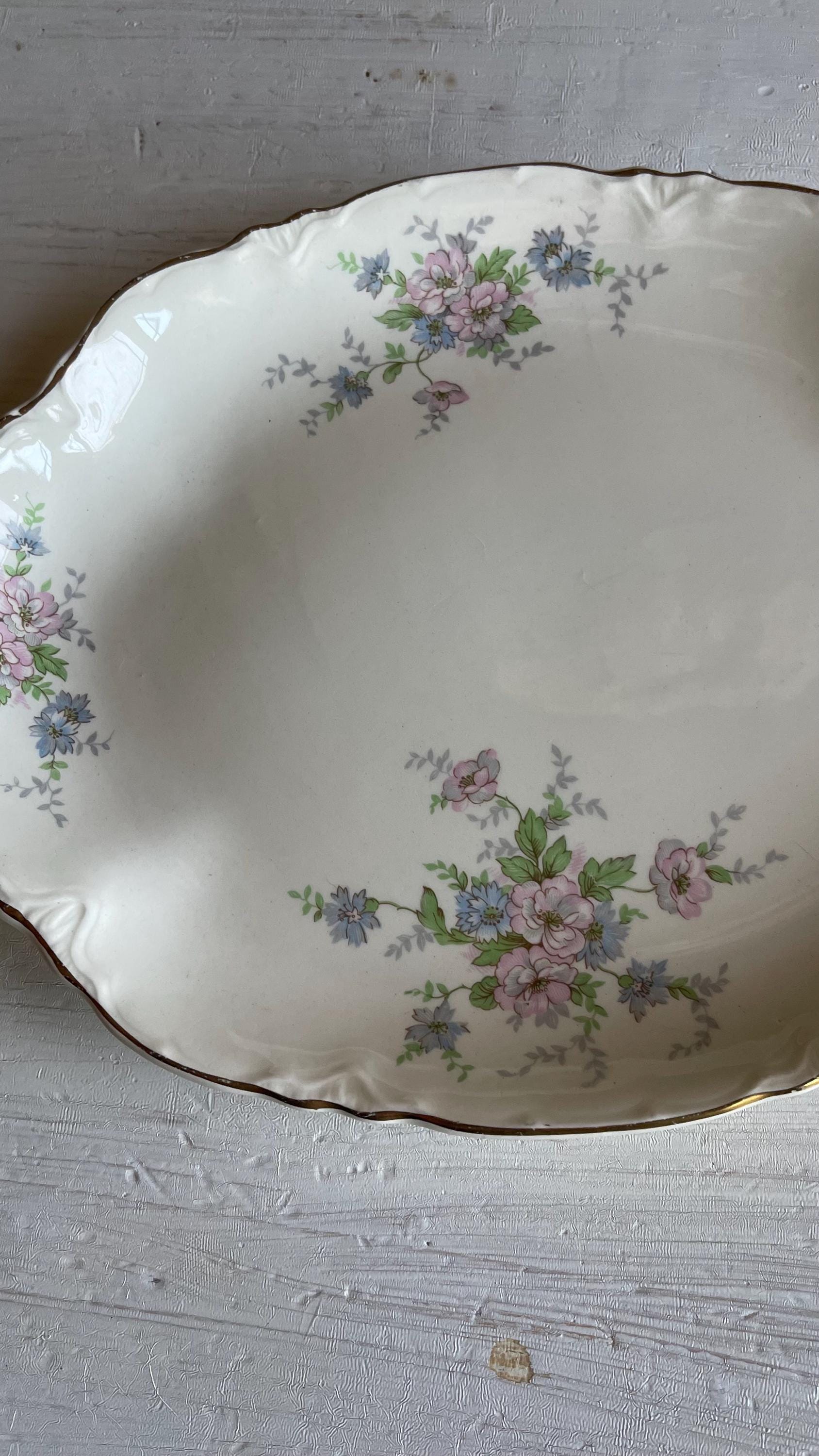 Vintage Homer Laughlin Republic 11.5 Inch Oval Platter | Pink & Blue Floral