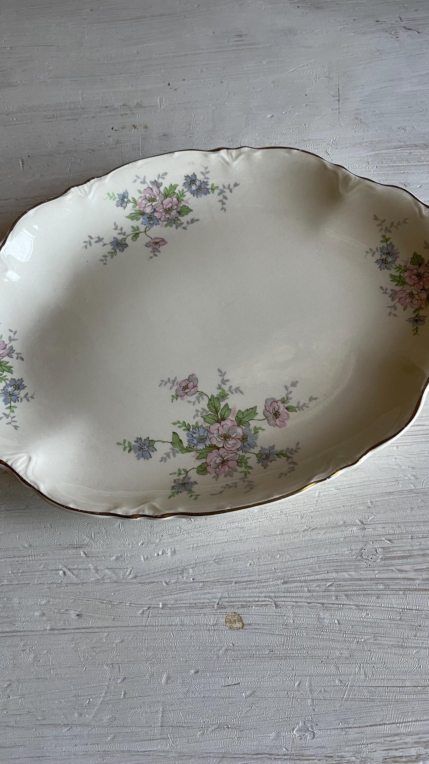 Vintage Homer Laughlin Republic 11.5 Inch Oval Platter | Pink & Blue Floral