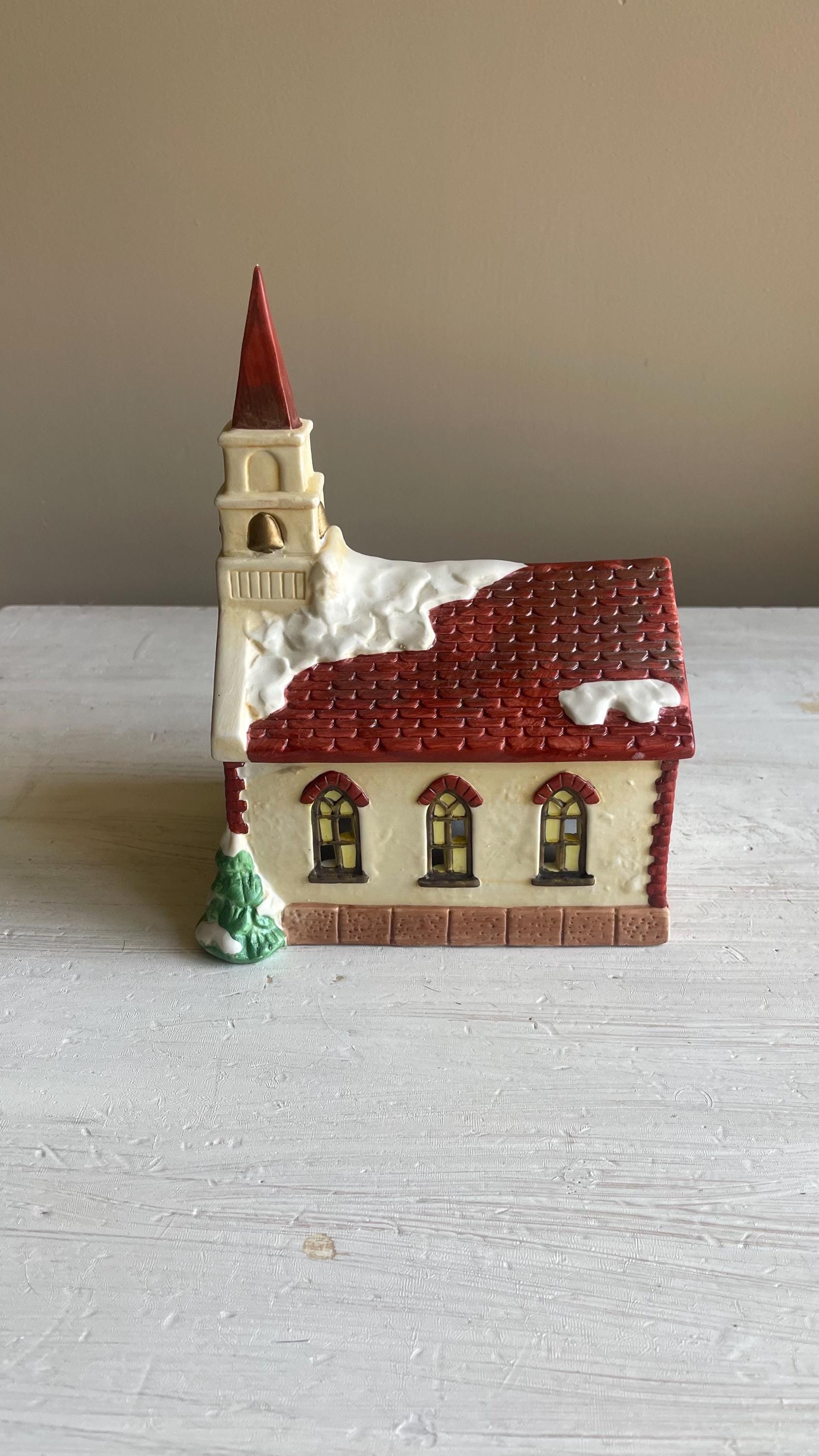 Americana Village St. Mary's Church – Hand-Painted Porcelain Christmas Decoration 1991