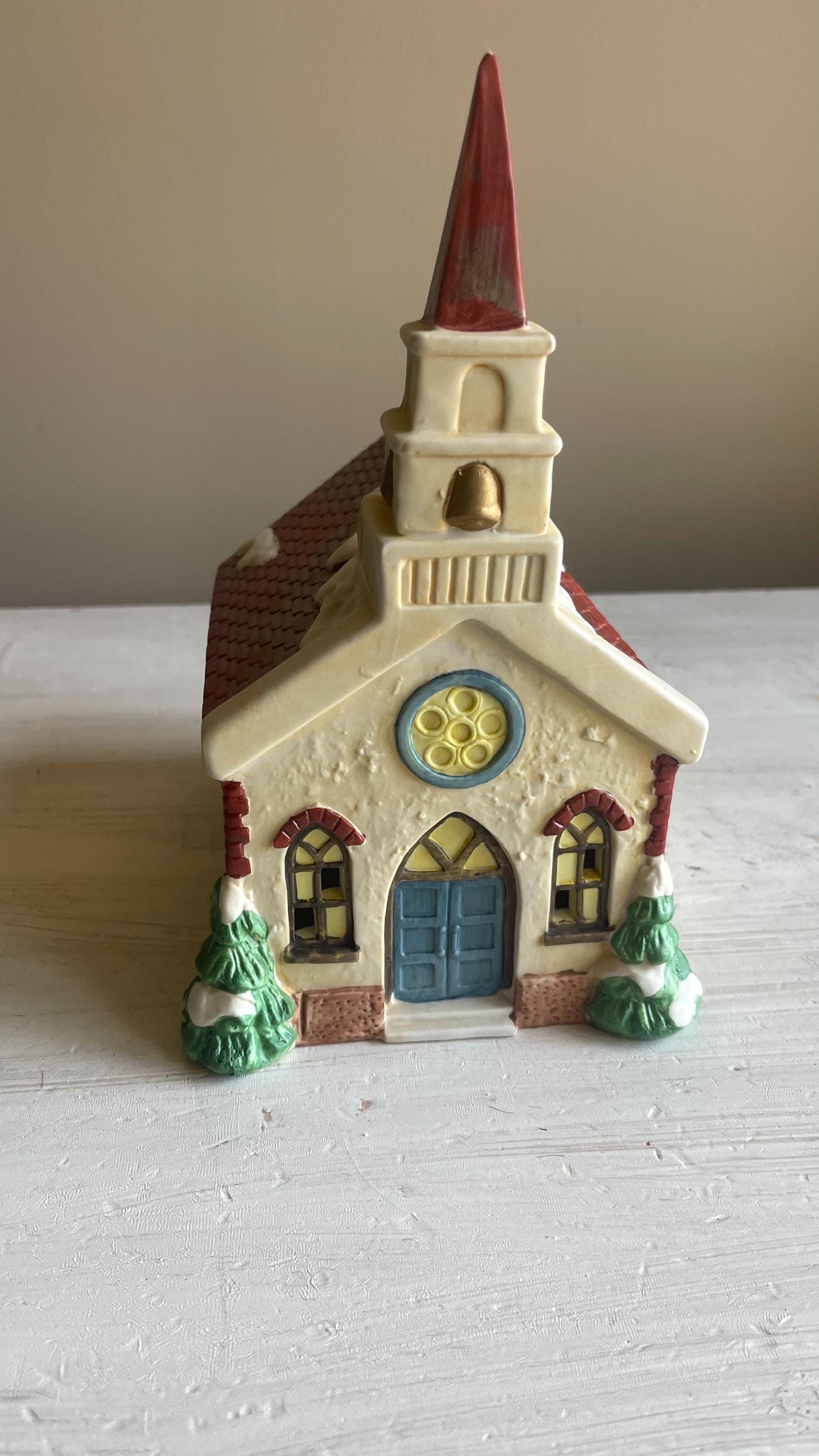 Americana Village St. Mary's Church – Hand-Painted Porcelain Christmas Decoration 1991