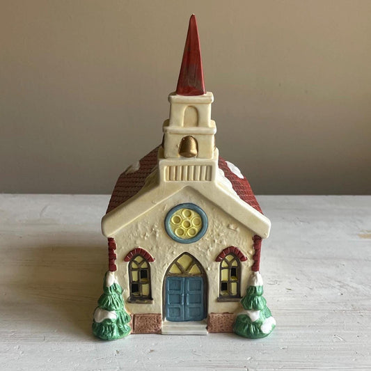 Americana Village St. Mary's Church – Hand-Painted Porcelain Christmas Decoration 1991