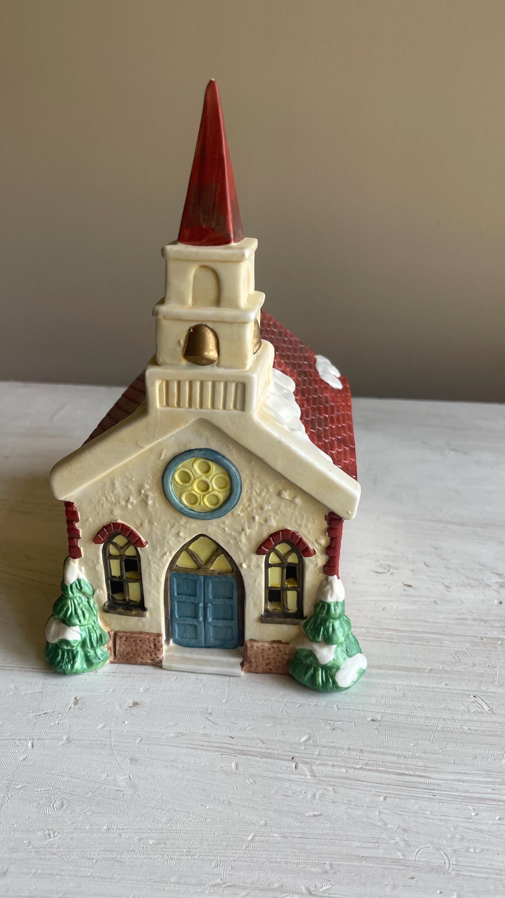 Americana Village St. Mary's Church – Hand-Painted Porcelain Christmas Decoration 1991