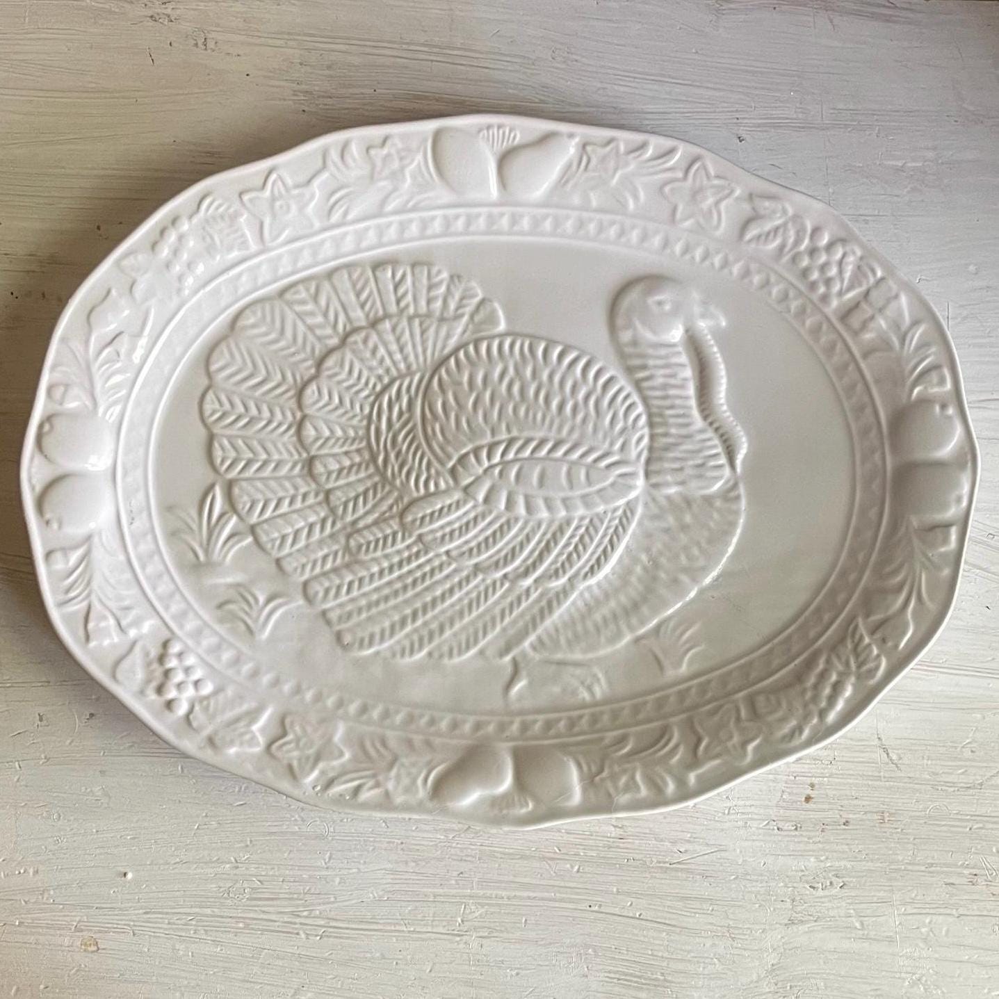 Vintage Tom Turkey Thanksgiving Platter: Embossed Fall Decor
