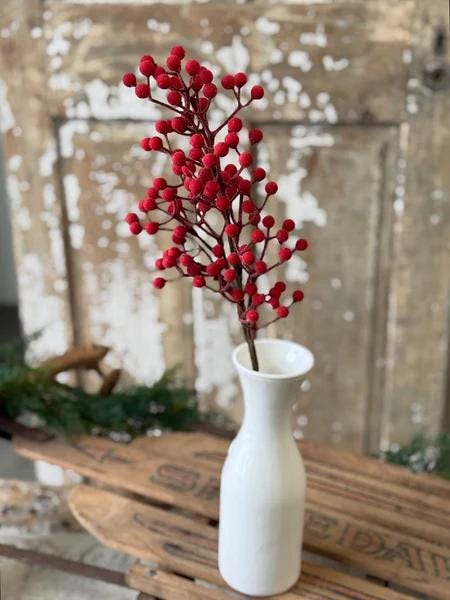 Faux Red Iced Red Berry Spray - 22 Inch Icy Toboggan Berry