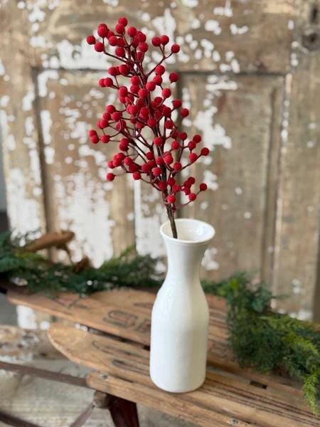 Faux Red Iced Red Berry Spray - 22 Inch Icy Toboggan Berry