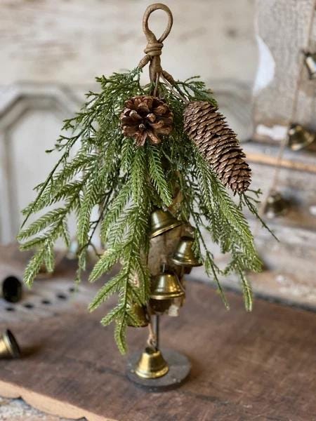 Christmas Greens Drop with Bells - 15 Inch Pine Swag