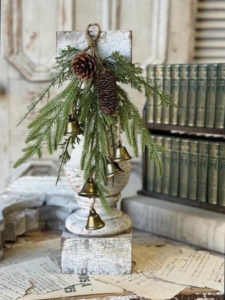 Christmas Greens Drop with Bells - 15 Inch Pine Swag