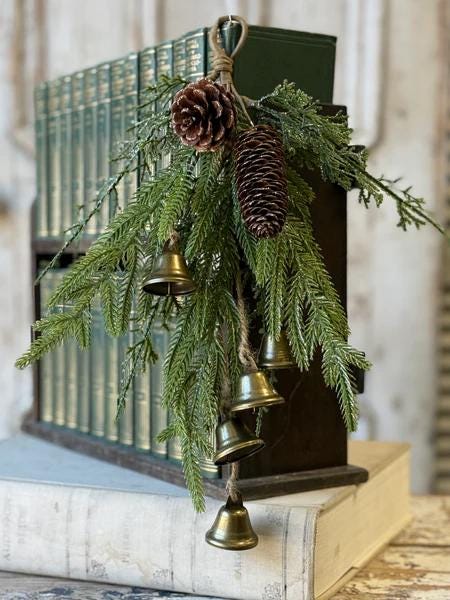 Christmas Greens Drop with Bells - 15 Inch Pine Swag