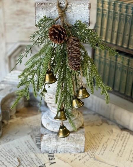 Christmas Greens Drop with Bells - 15 Inch Pine Swag